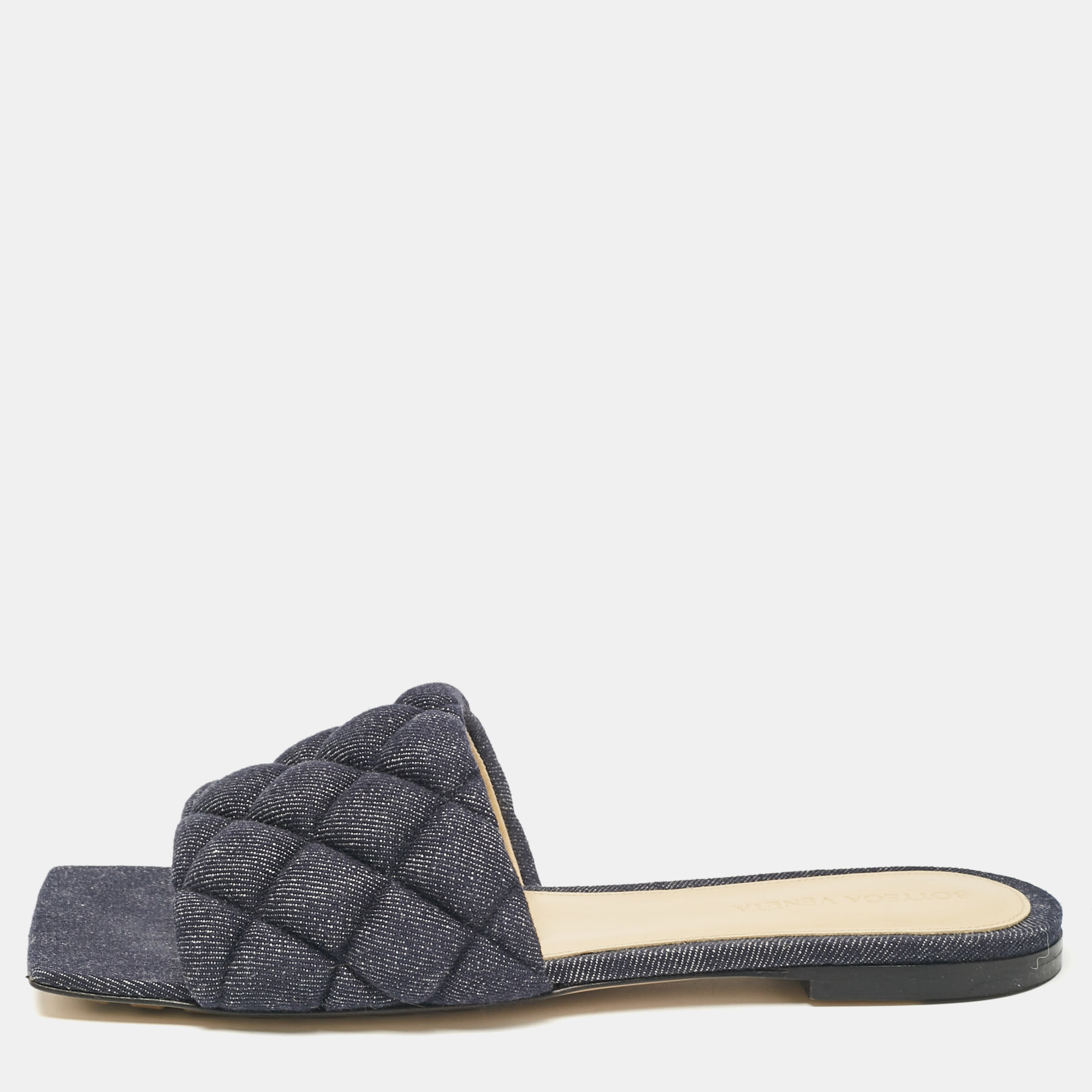 

Bottega Veneta Navy Blue Denim Padded Slide Flats Size