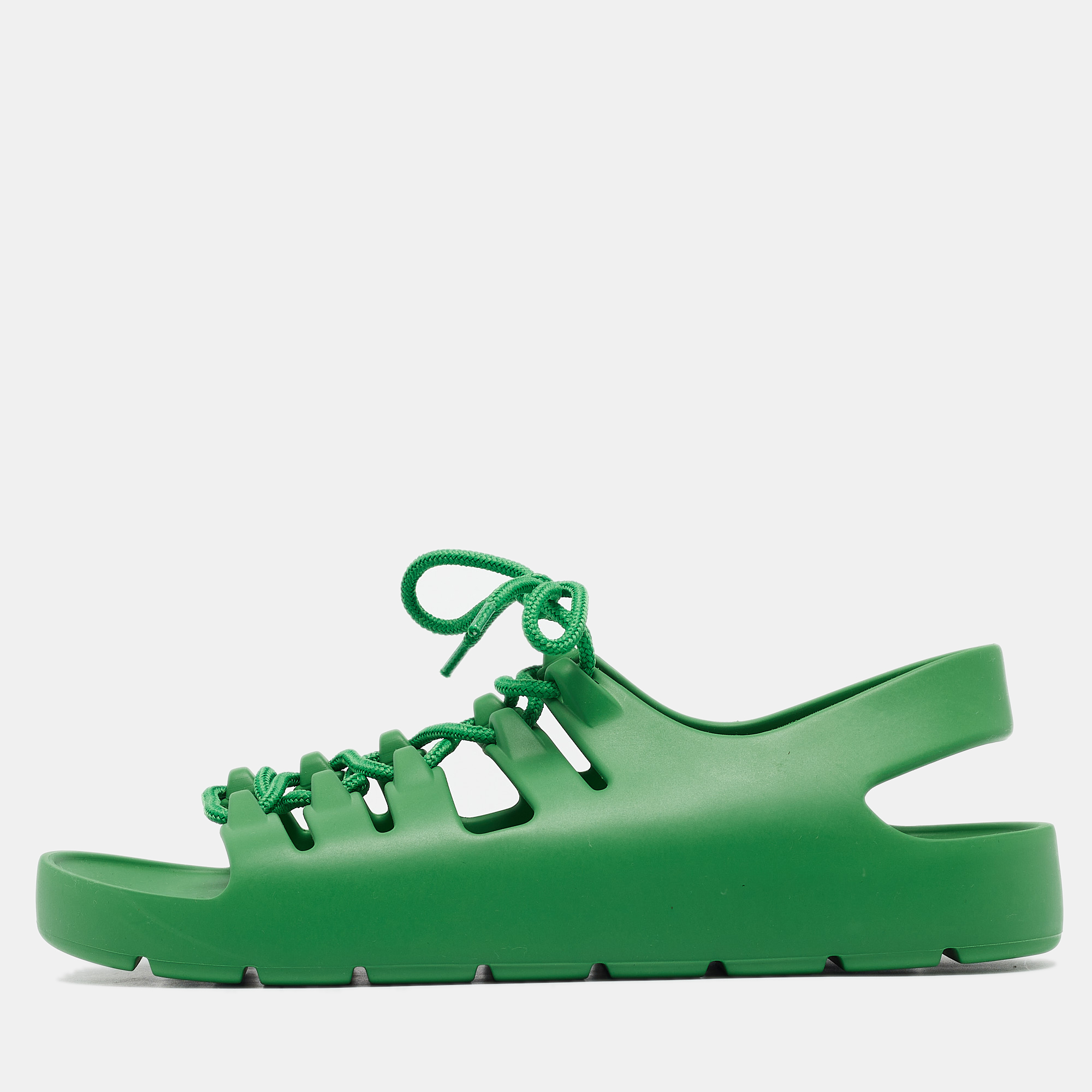 

Bottega Veneta Green Rubber Lace Up Flat Sandals Size