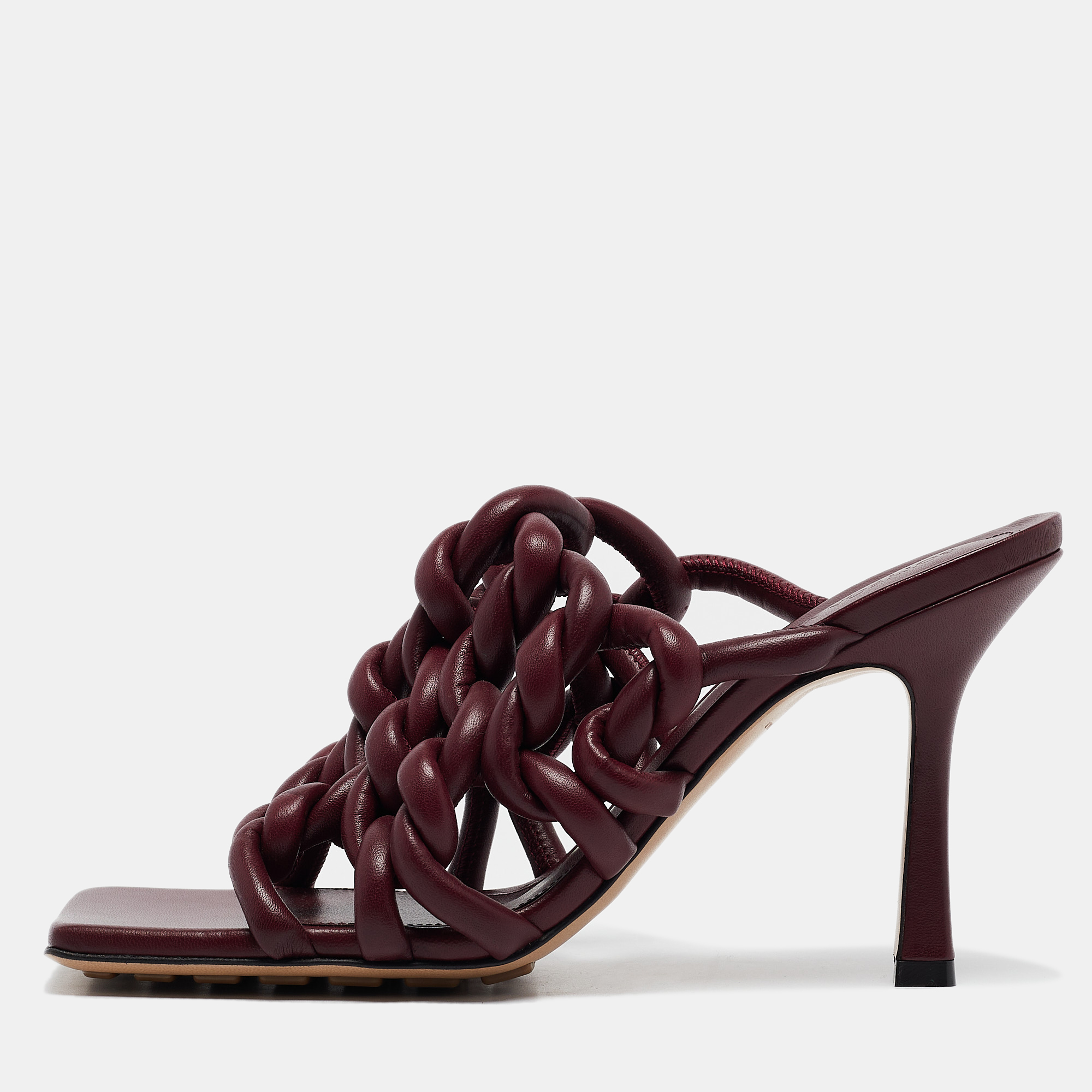 

Bottega Veneta Burgundy Leather Stretch Twist Slide Sandals Size