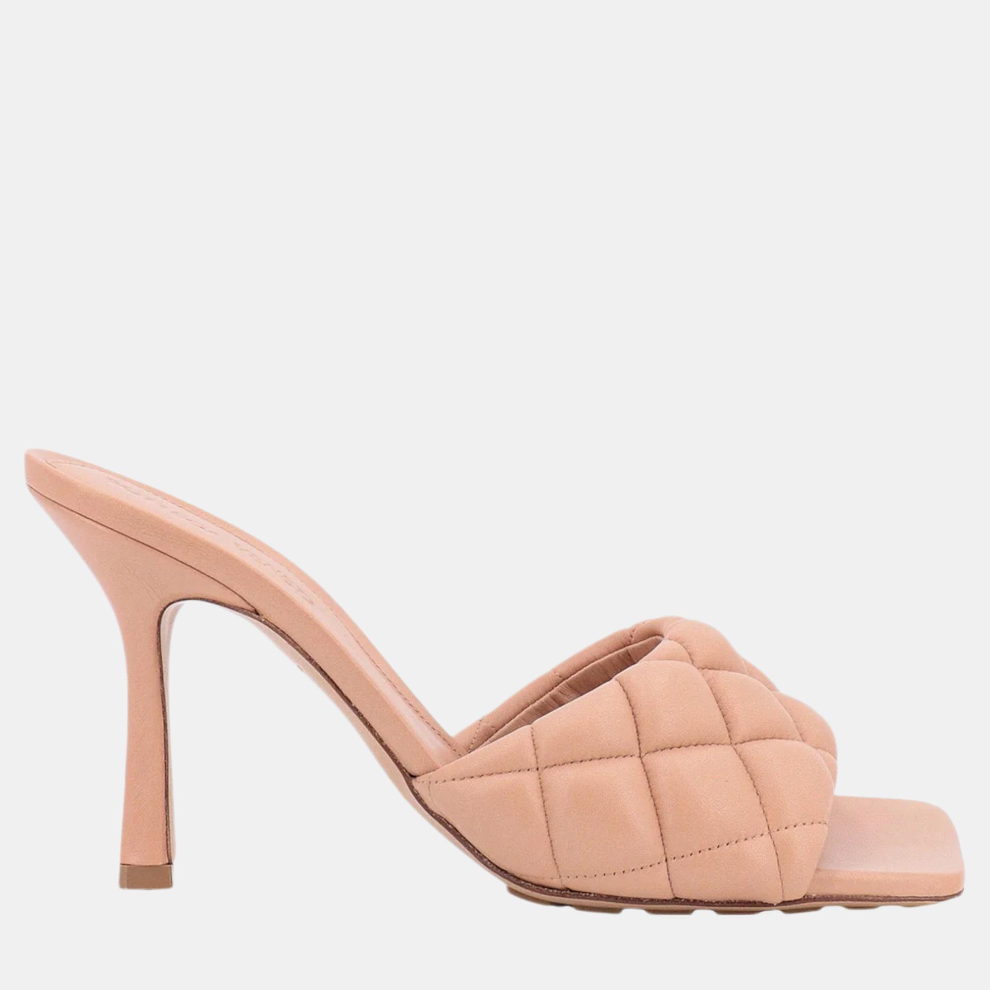 

Bottega Veneta Pink Leather Padded Slide Heel Sandals EU