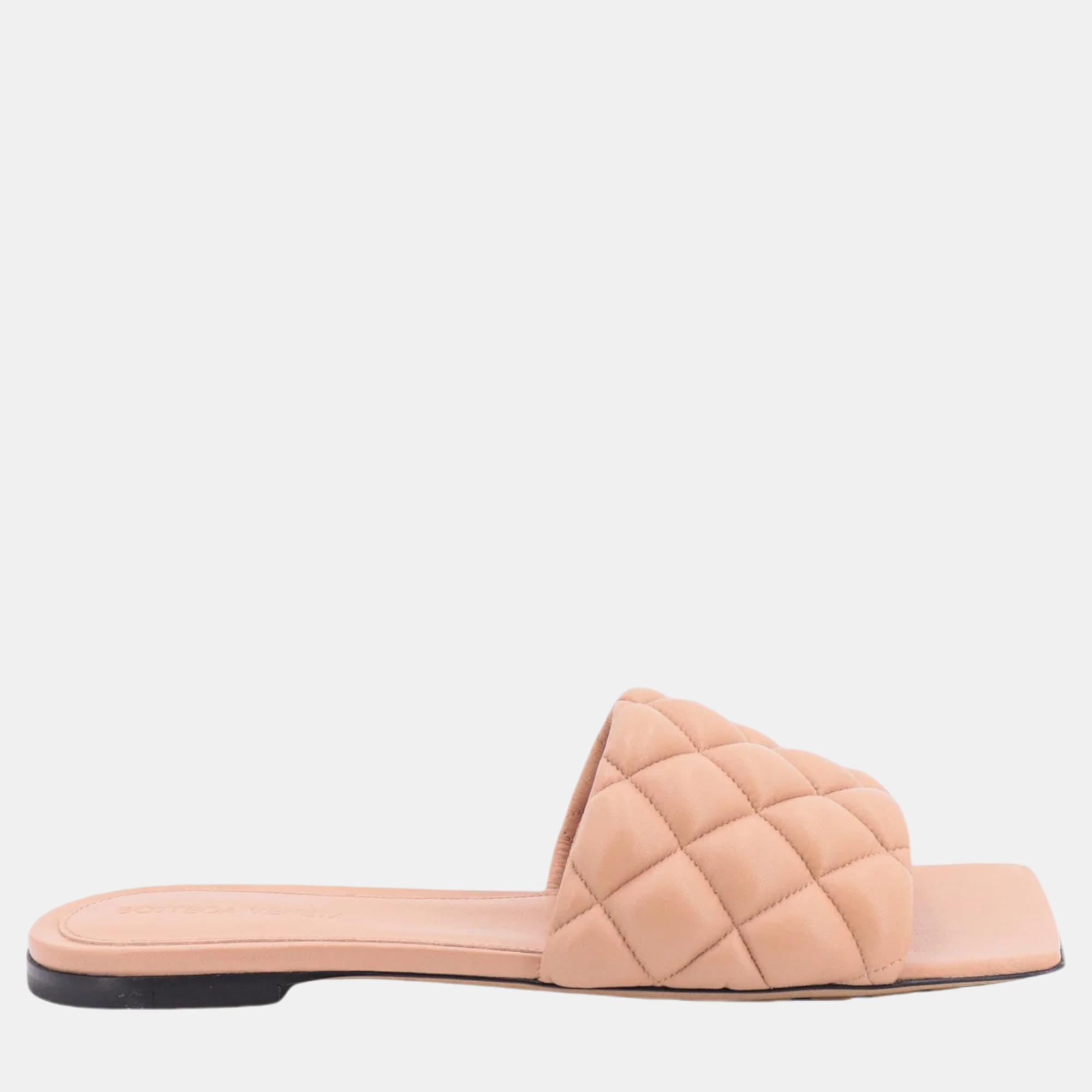 

Bottega Veneta Pink Leather Padded Slide Sandals EU