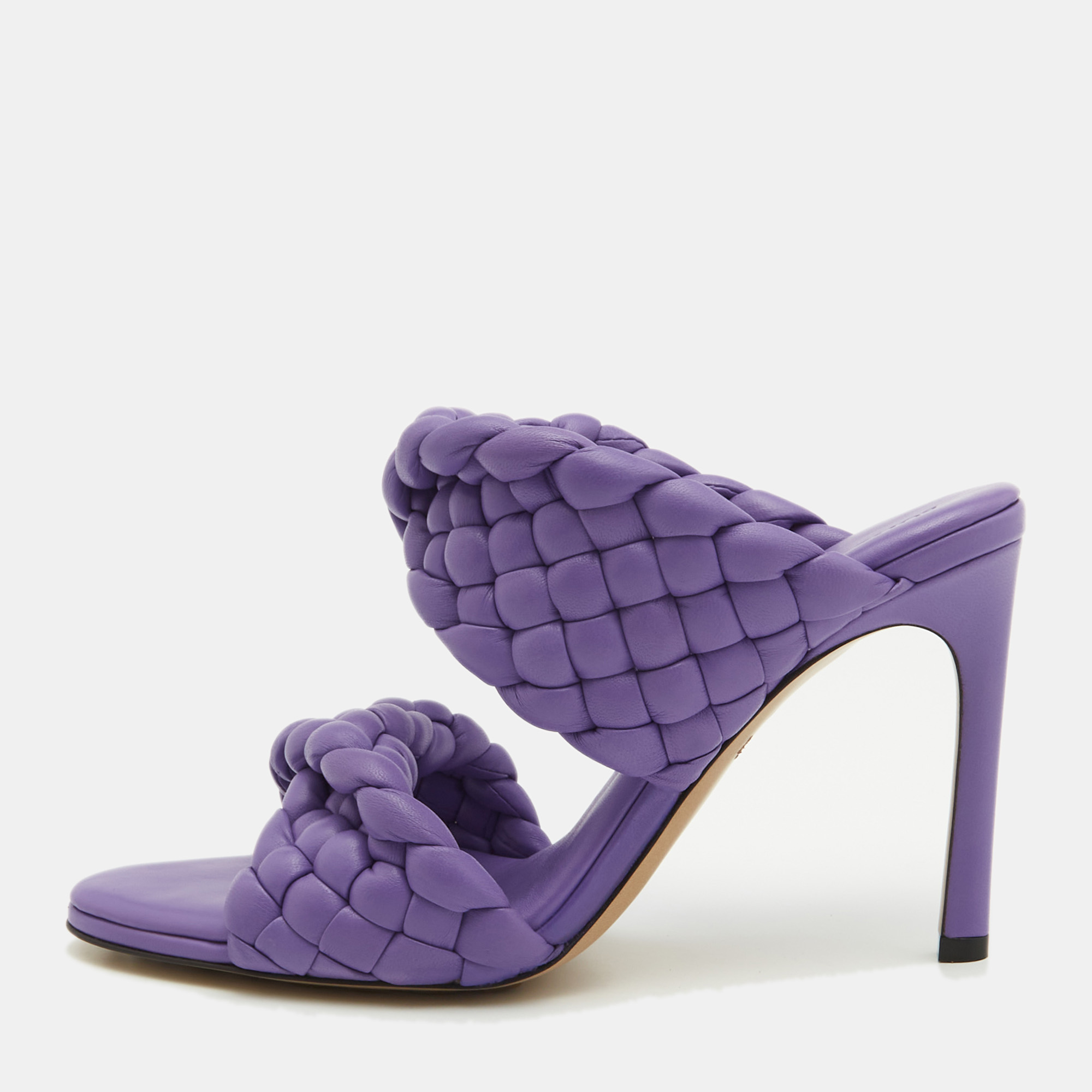 

Bottega Veneta Purple Woven Leather Slide Sandals Size