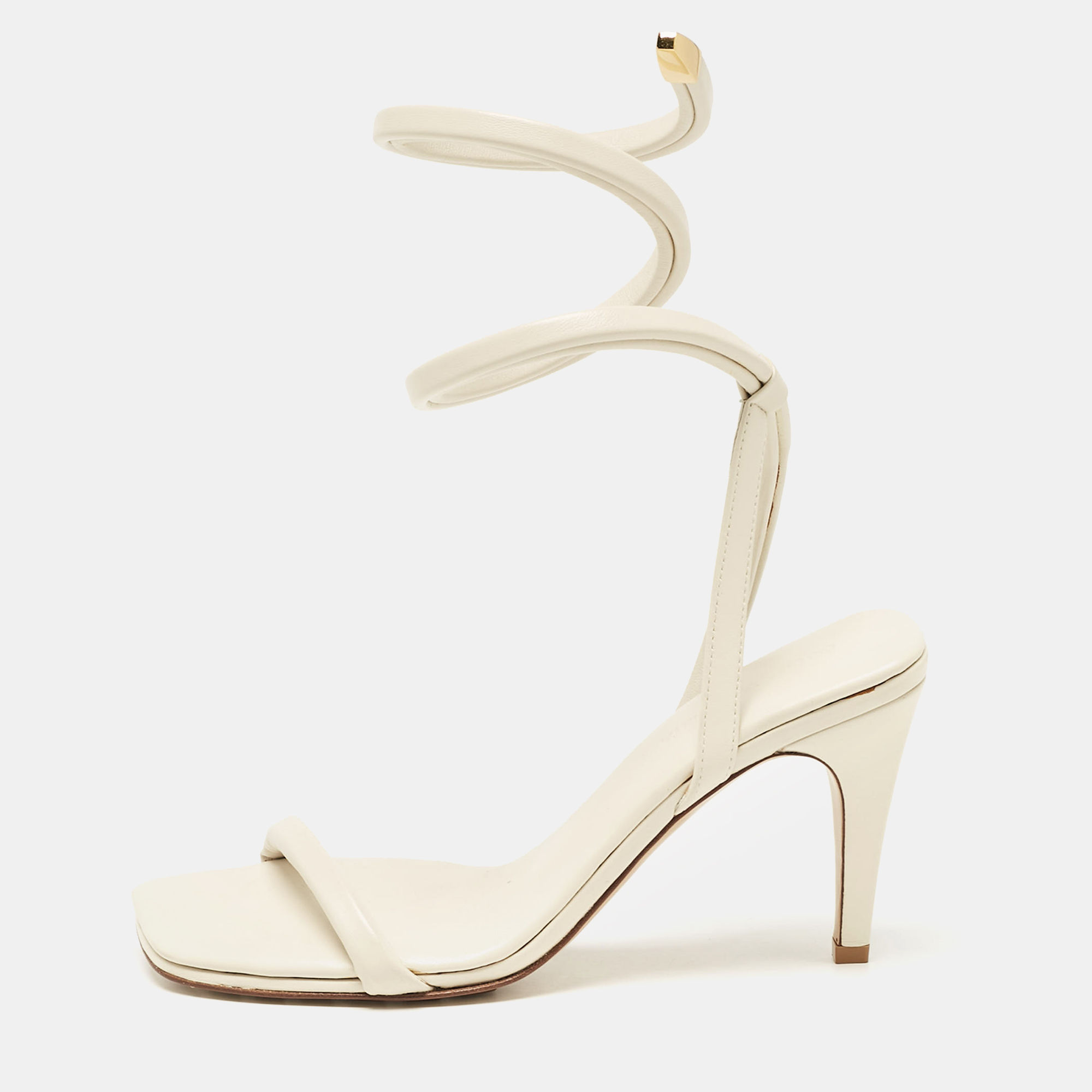 

Bottega Veneta White Leather Spiral Ankle Wrap Sandals Size