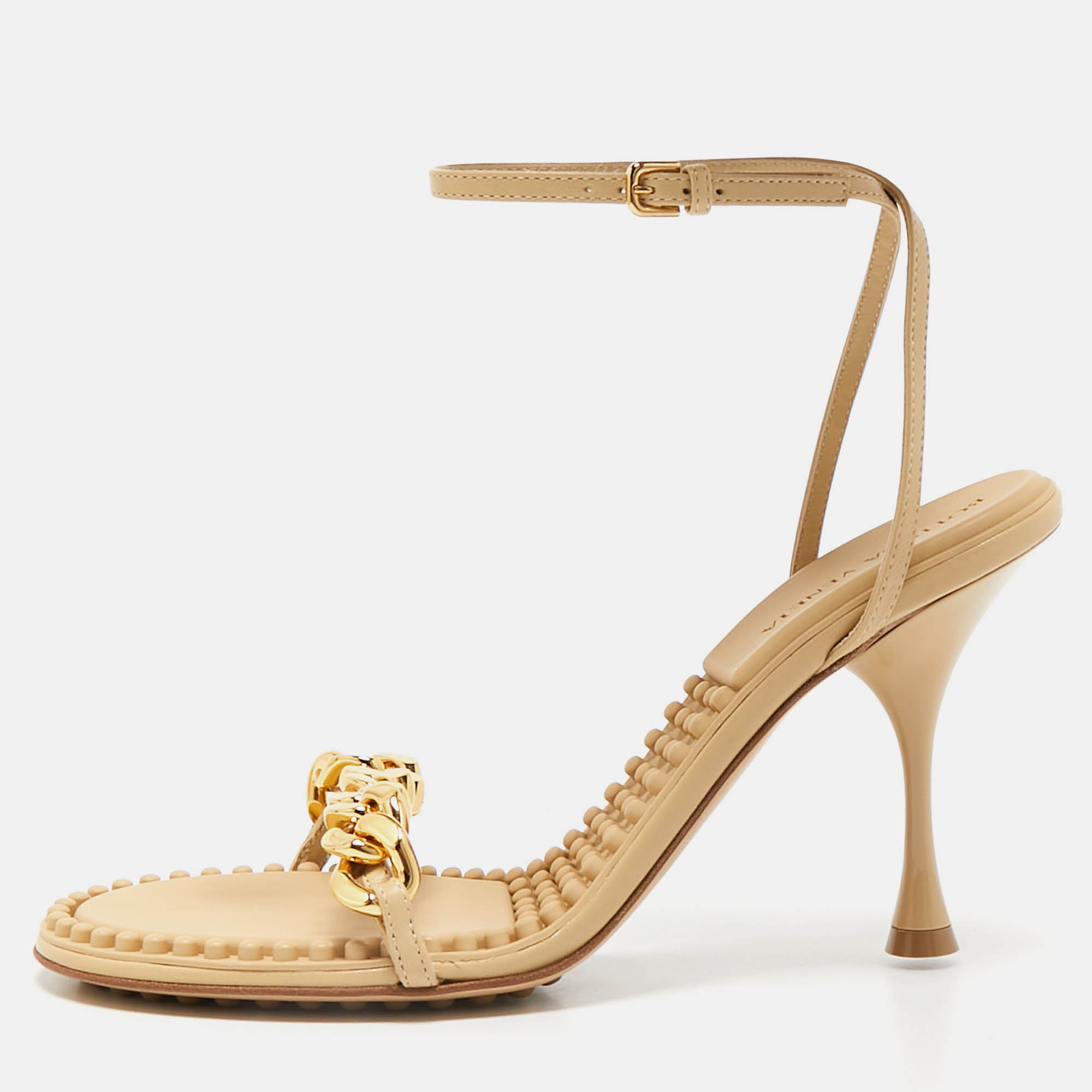 

Bottega Veneta Beige Leather Dot Ankle Strap Sandals Size