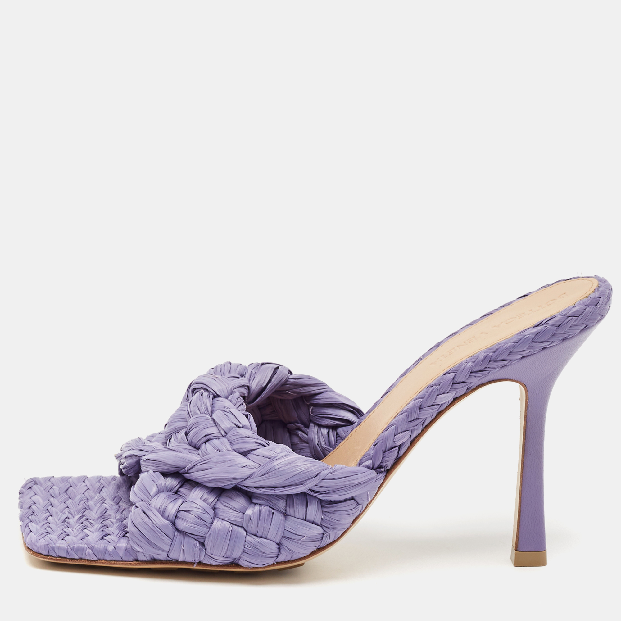 

Bottega Veneta Purple Raffia Lido Slide Sandals Size