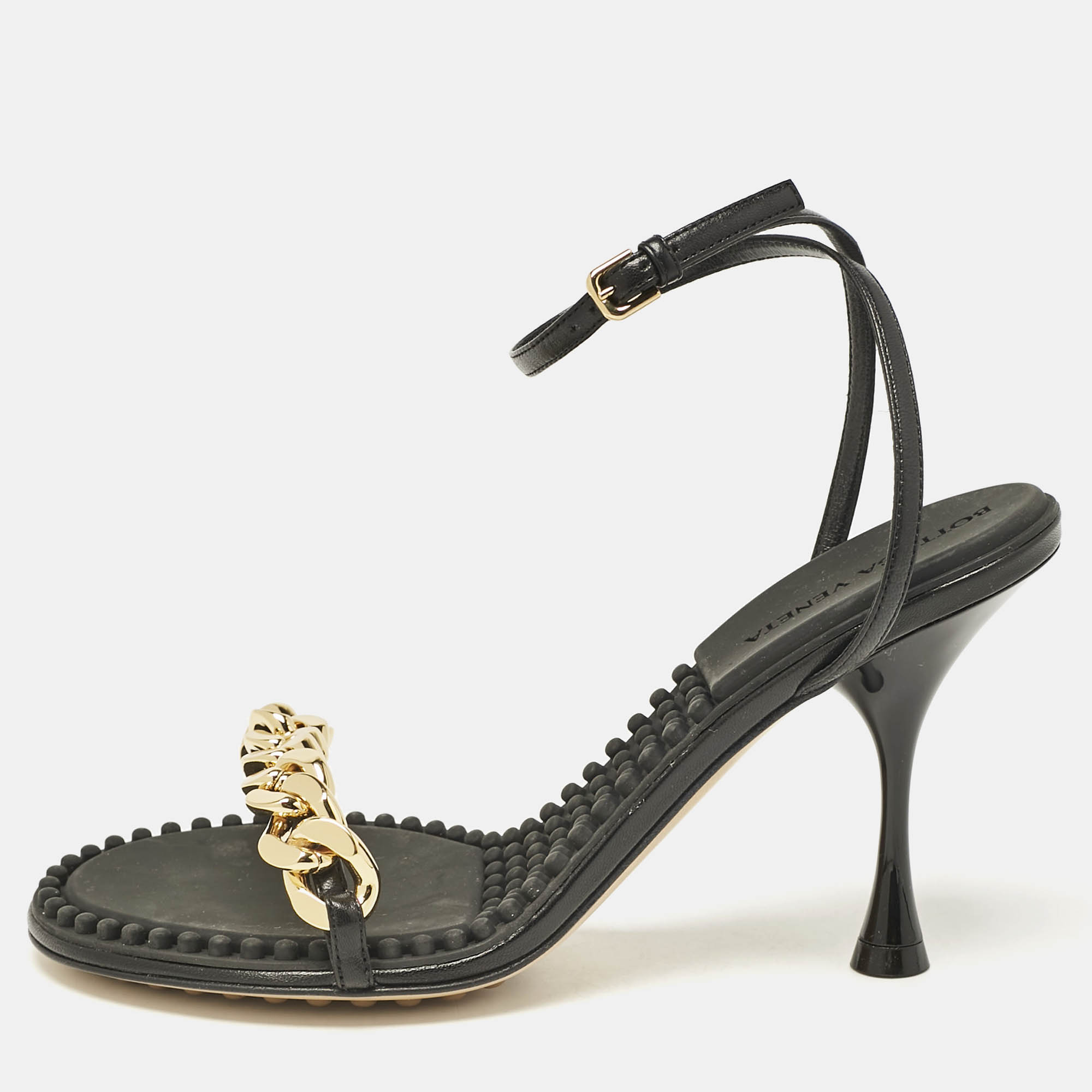 

Bottega Veneta Black Leather Dot Ankle Strap Sandals Size