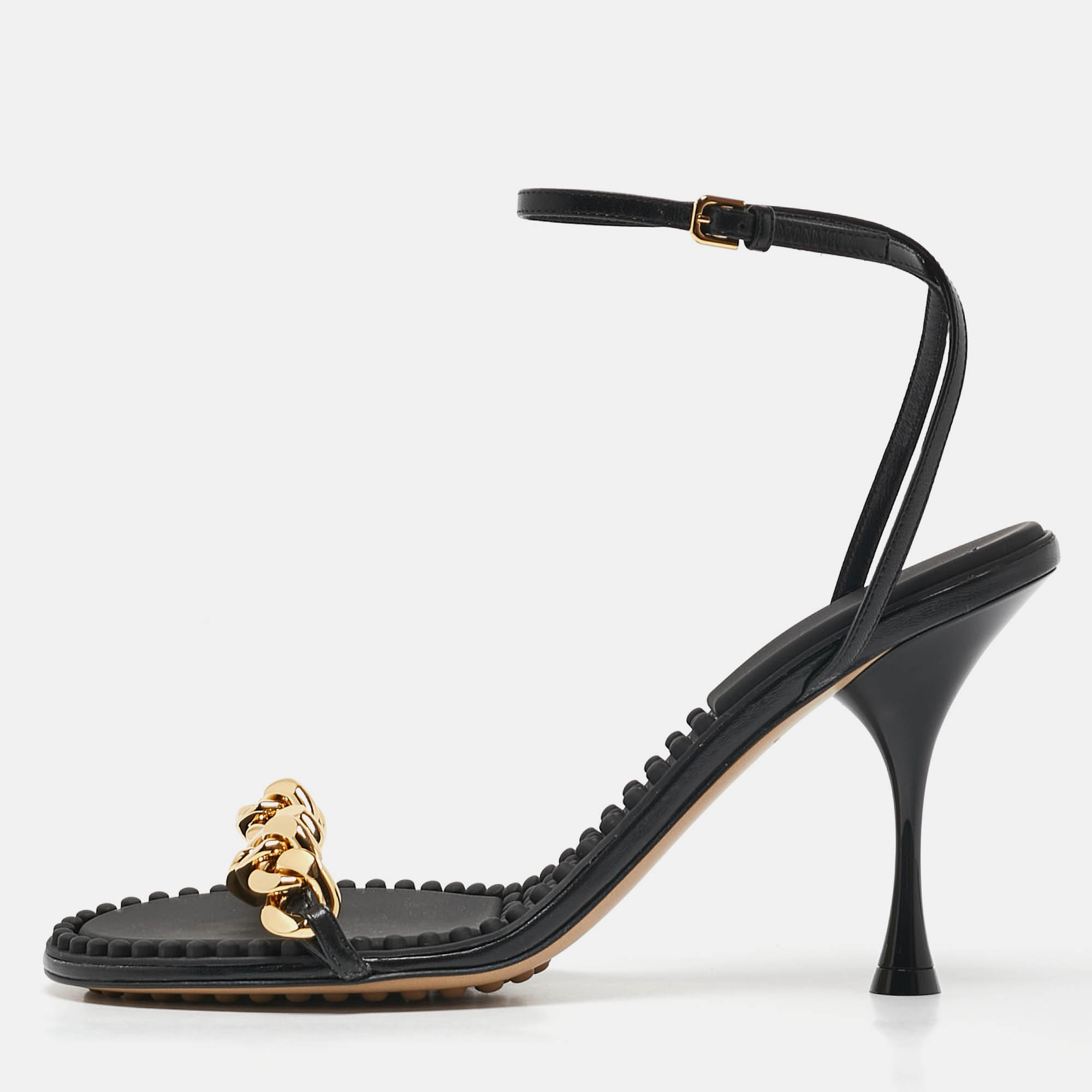 

Bottega Veneta Black Leather Dot Ankle Strap Sandals Size