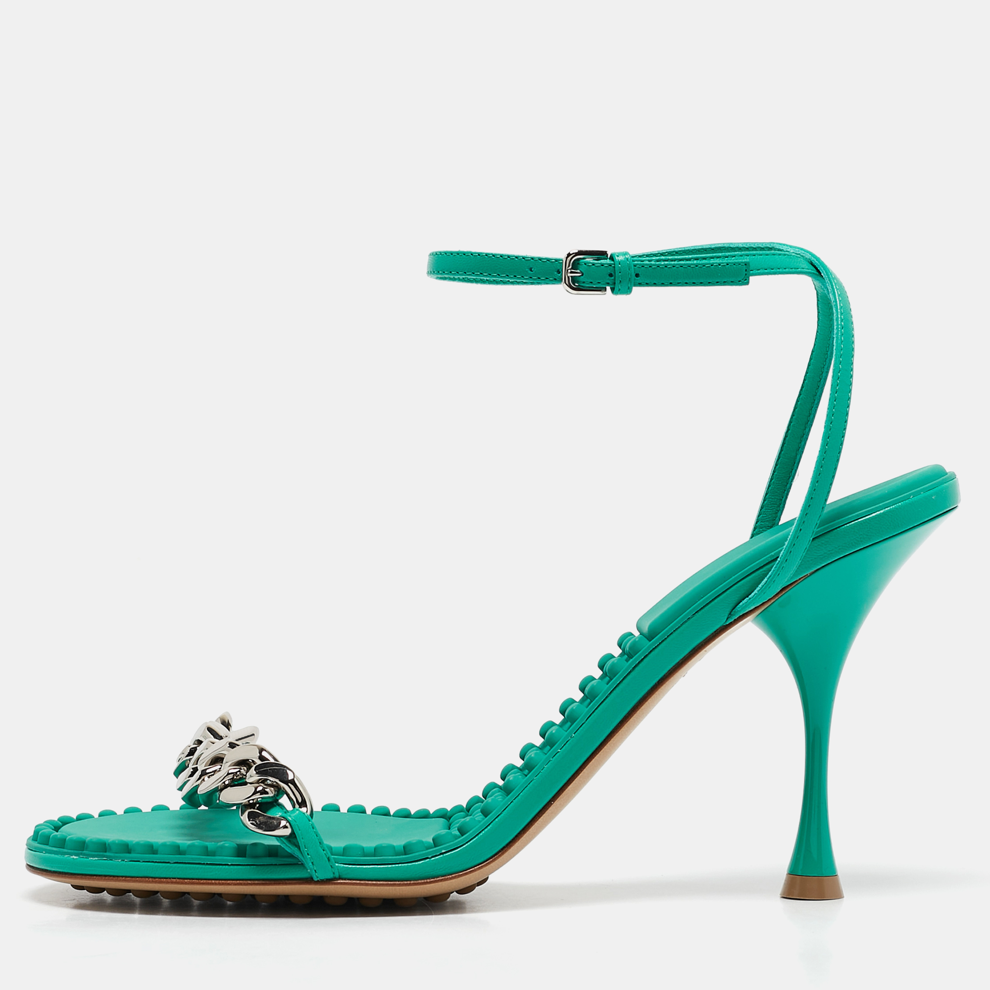 

Bottega Veneta Green Leather Dot Ankle Strap Sandals Size