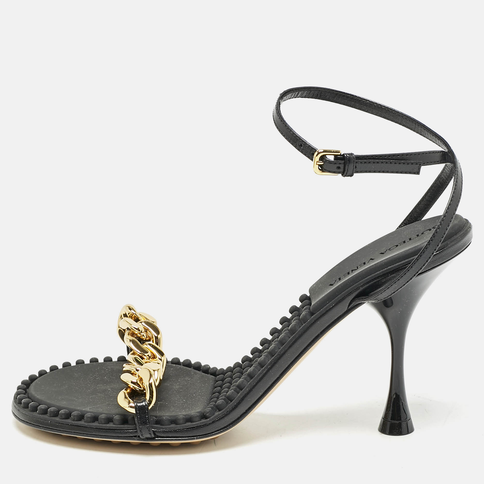 

Bottega Veneta Black Leather Dot Ankle Strap Sandals Size