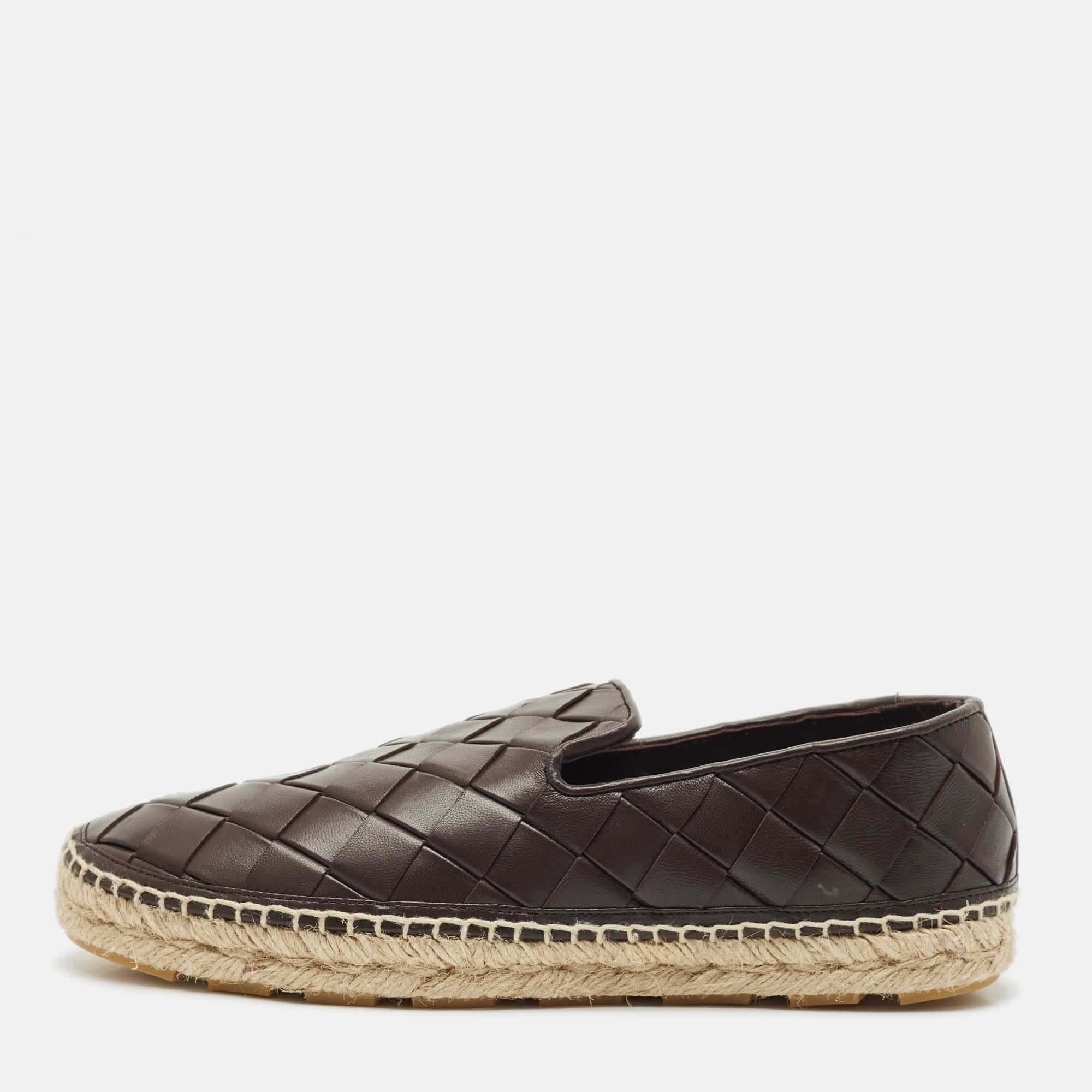 

Bottega Veneta Brown Woven Leather Jack Espadrille Flats Size