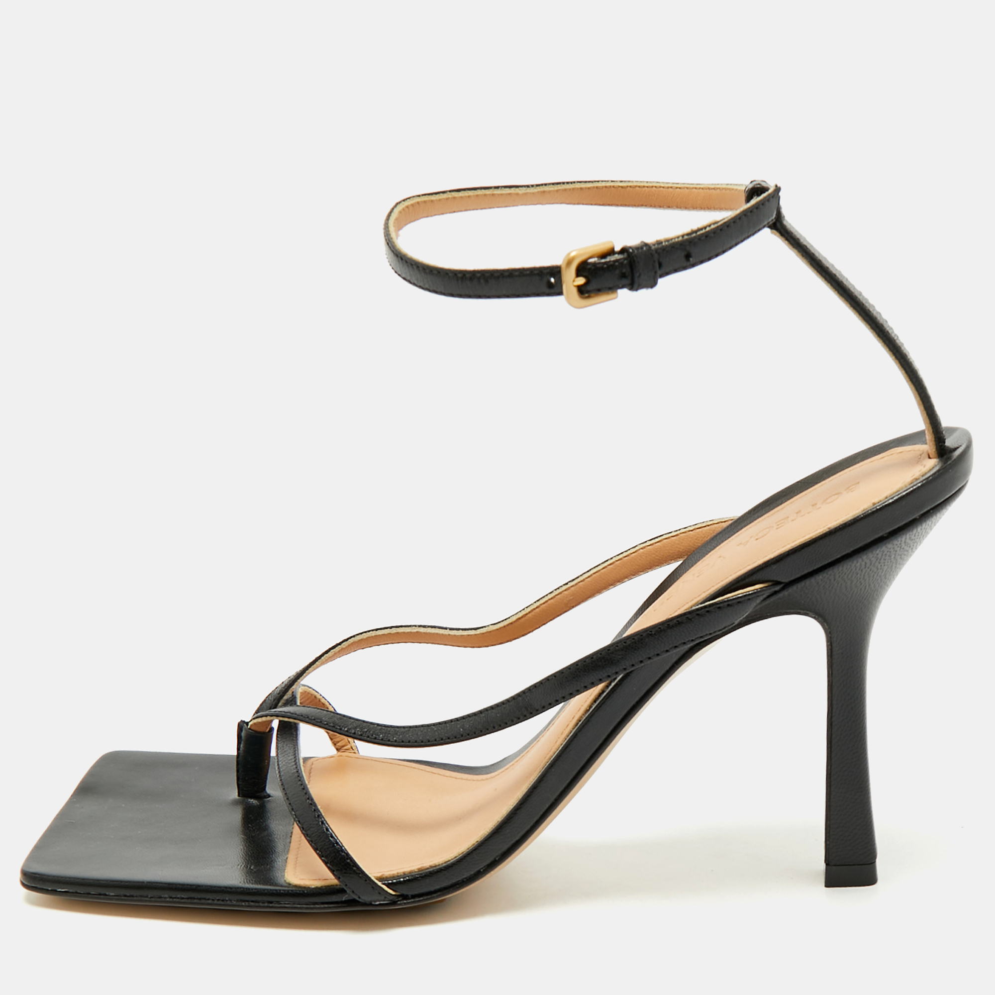 

Bottega Veneta Black Leather Ankle Strap Sandals Size