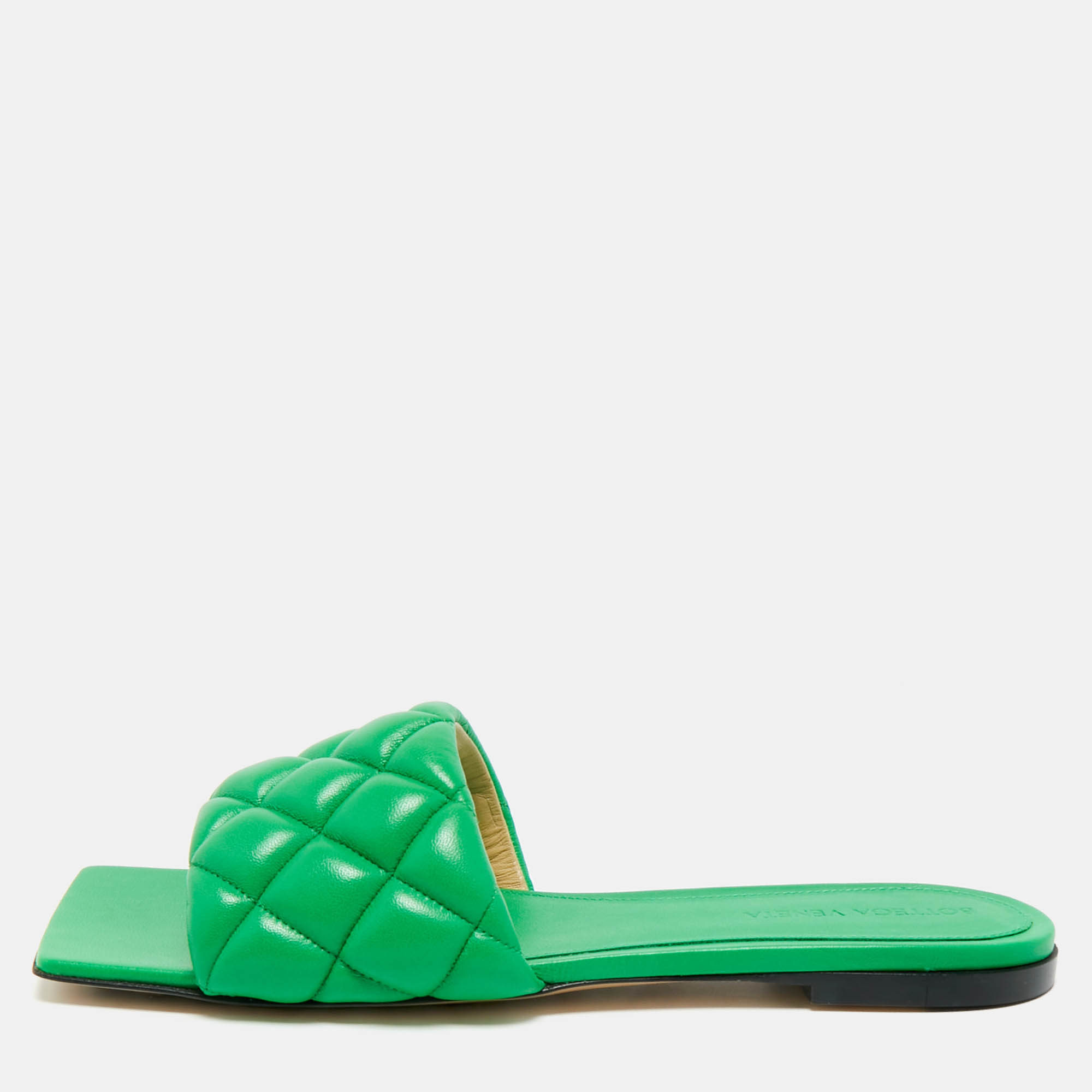 Bottega Veneta Green Intrecciato Leather Lido Flat Slides Size 37.5