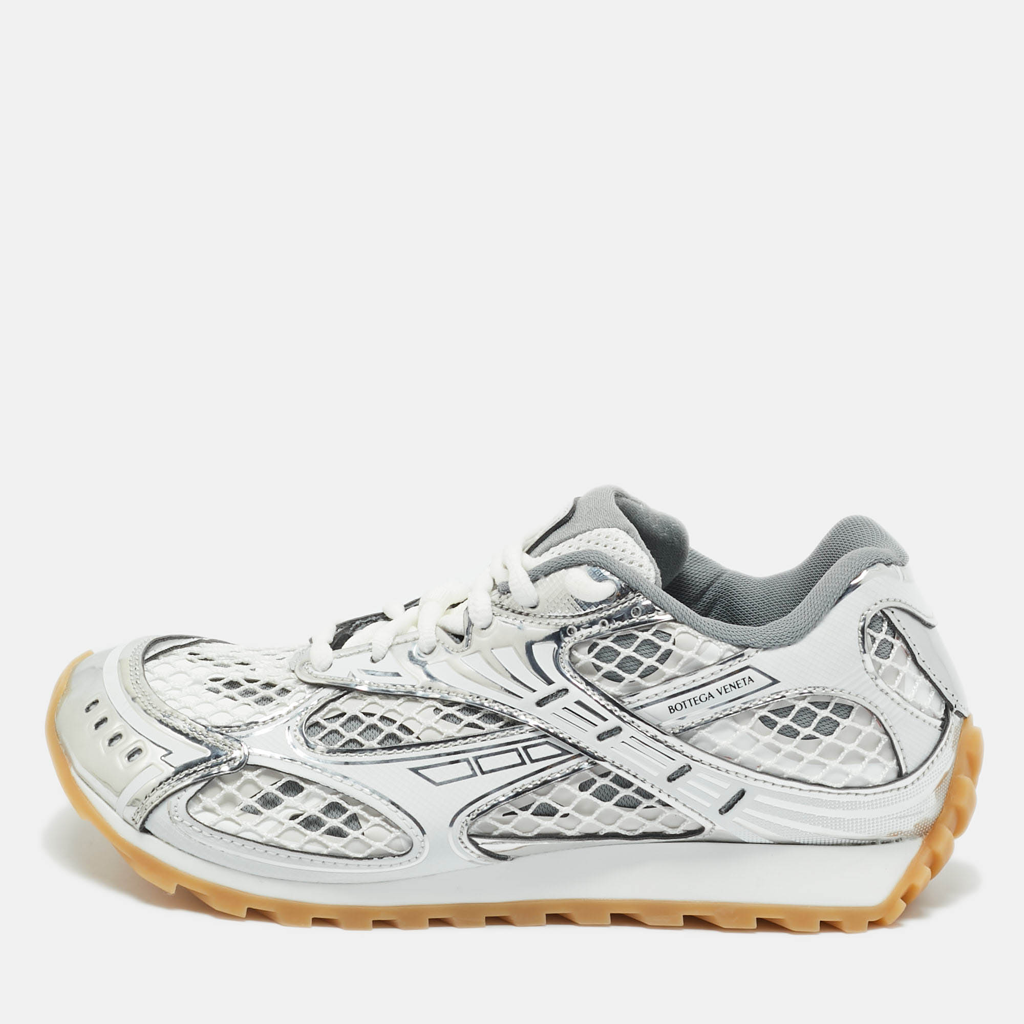 

Bottega Veneta Silver/Grey Mesh and Leather Orbit Sneakers Size 39