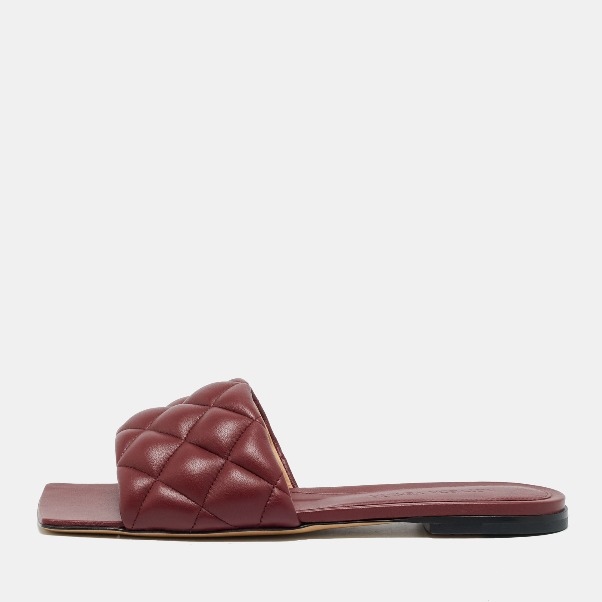 

Bottega Veneta Burgundy Intrecciato Leather Lido Flat Slide Sandals Size