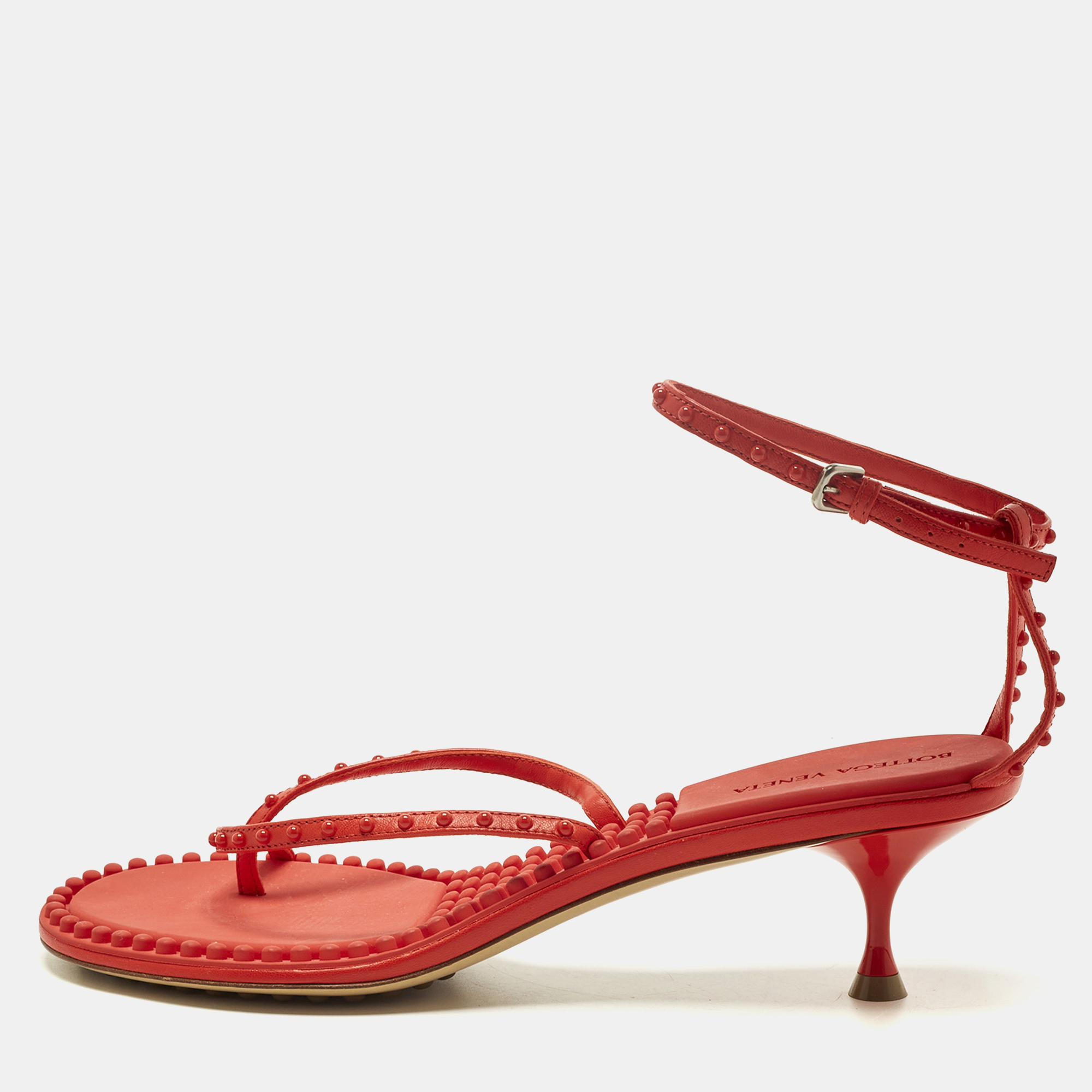 

Bottega Veneta Dot Size  Red Leather Ankle Strap Sandals