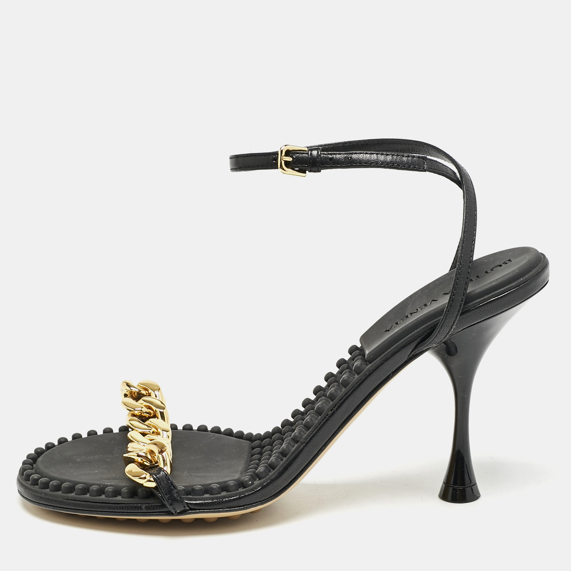

Bottega Veneta Dot Size  Black Leather Ankle Strap Sandals