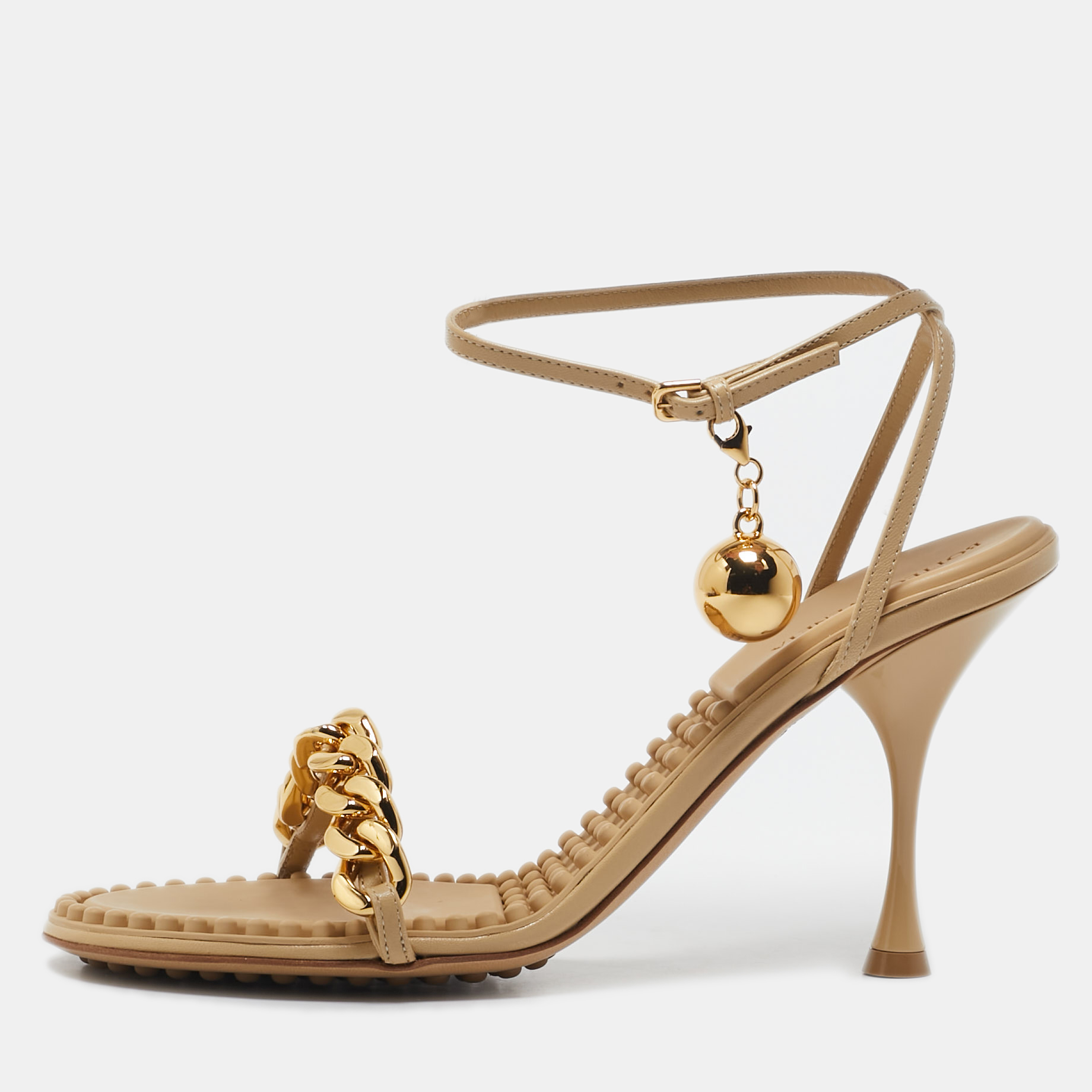 

Bottega Veneta Dot Size  Beige Leather Ankle Strap Sandals