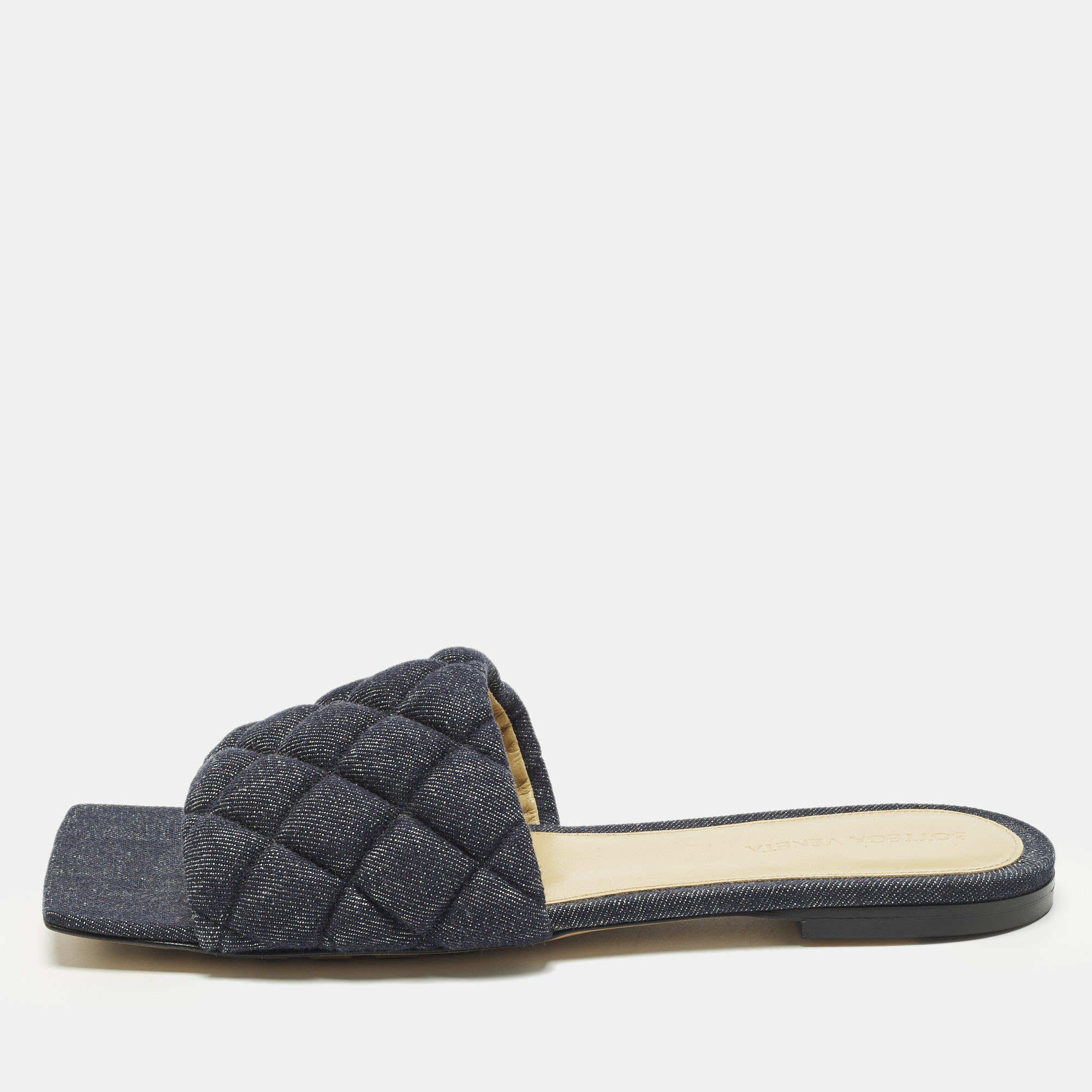 Pre-owned Bottega Veneta Lido Size 39 Blue Denim Flat Slides