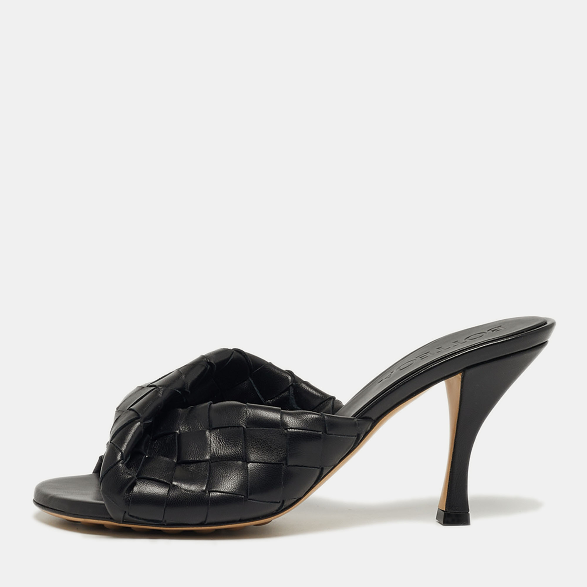 

Bottega Veneta Blink Size  Black Intrecciato Leather Slide Sandals