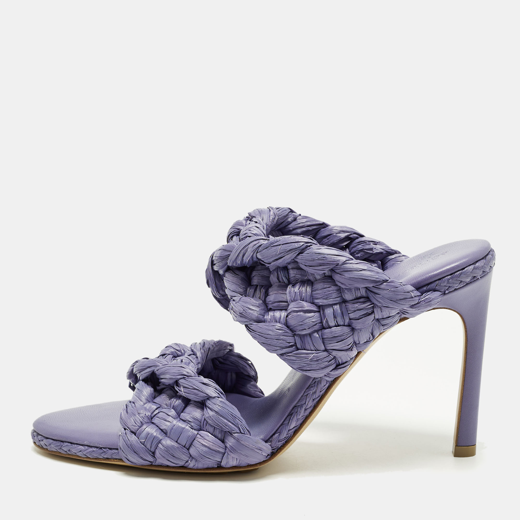 

Bottega Veneta Stretch Size  Purple Raffia Slide Sandals