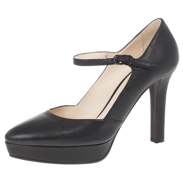 Pre Owned Bottega Veneta Black Leather Mary Jane Platform Pumps Size 38.5