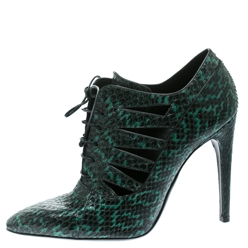 

Bottega Veneta Green Python Leather Cutout Lace-Up Ankle Boots Size