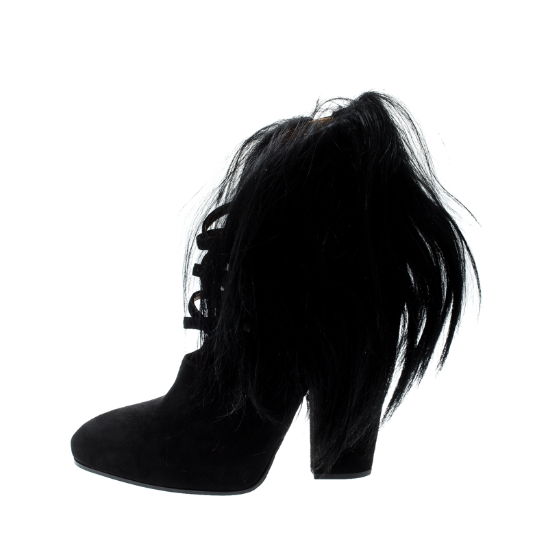 

Bottega Veneta Black Suede and Fur Criss Cross Ankle Boots Size