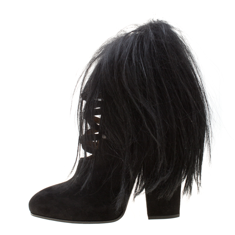

Bottega Veneta Black Suede and Fur Criss Cross Ankle Boots Size