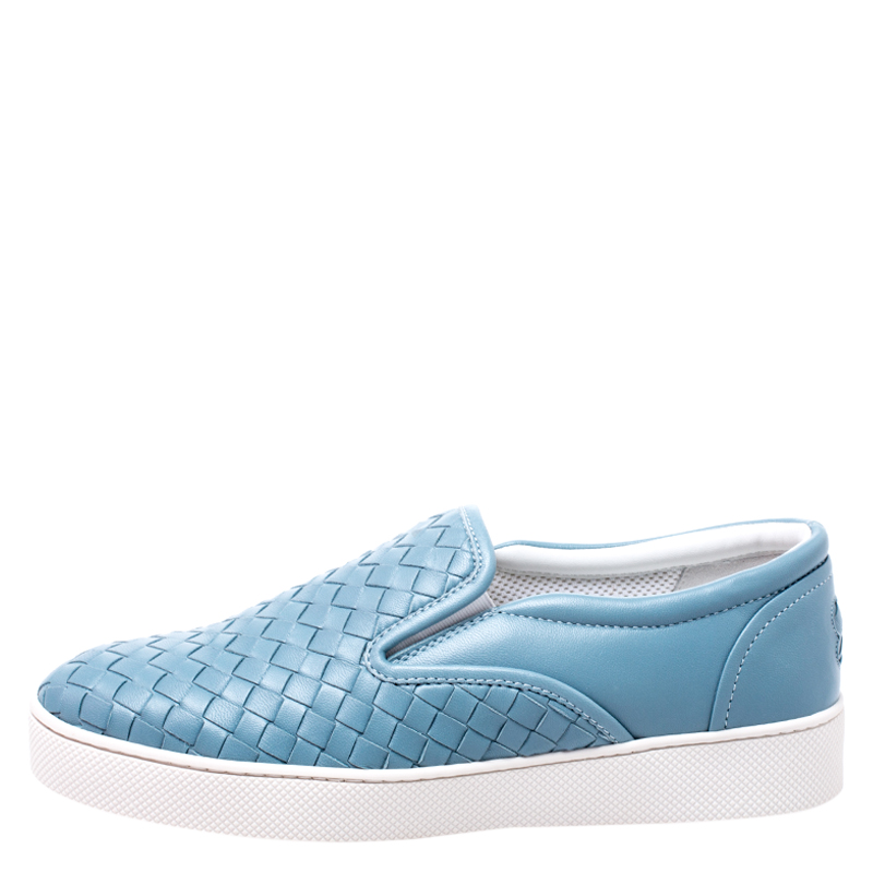 

Bottega Veneta Blue Intrecciato Suede Slip On Sneakers Size