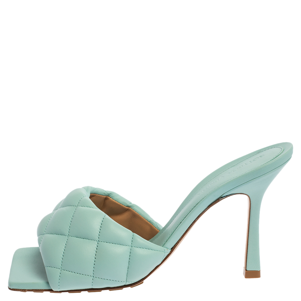 

Bottega Veneta Blue Padded Quilted Leather Slide Sandals Size