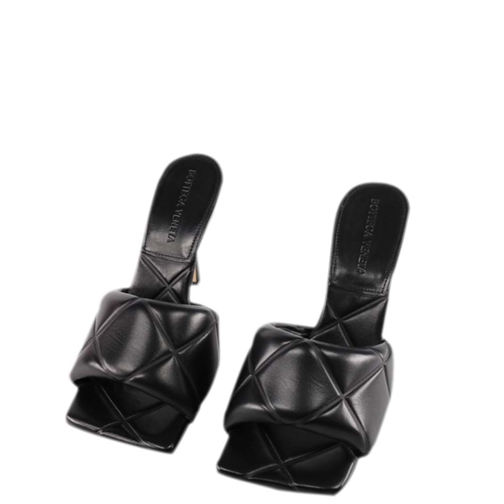 

Bottega Veneta Black Quilted Nappa Leather BV Rubber Lido Sandals Size EU