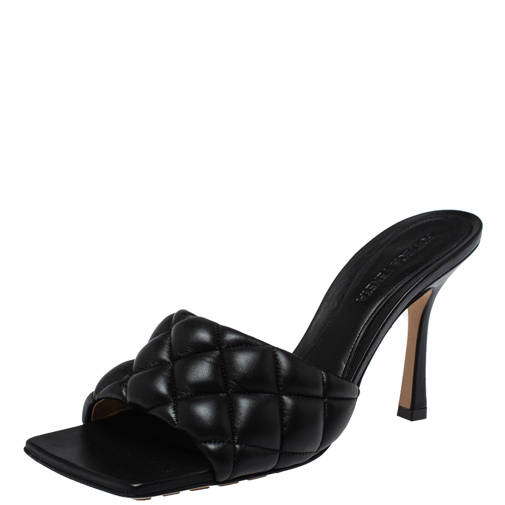 Pre-owned Bottega Veneta Black Padded Leather Slide Sandals Size 38