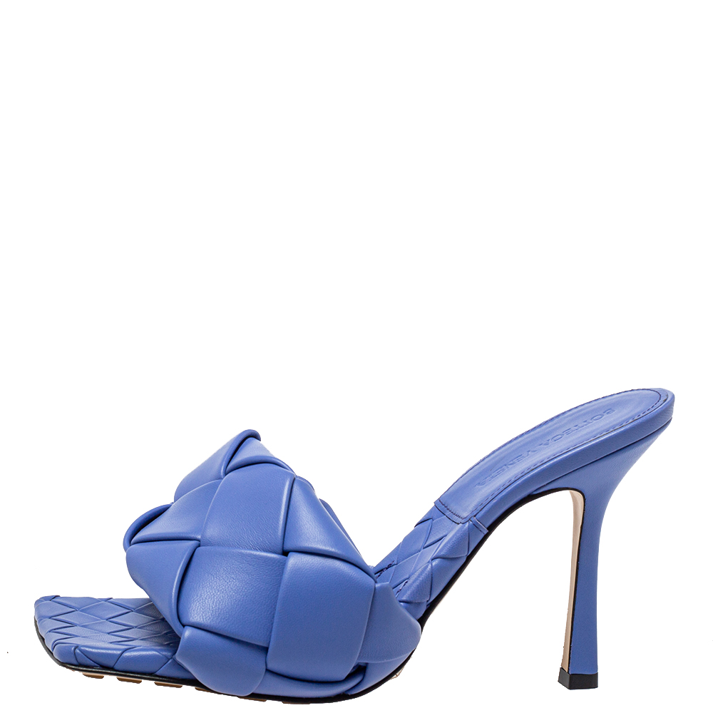 

Bottega Veneta Blue Leather Lido Slide Sandals Size