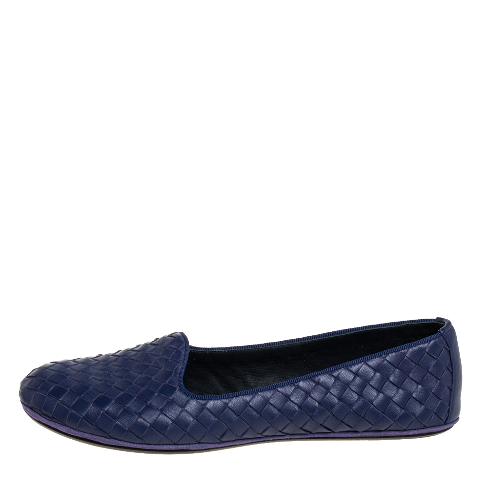 

Bottega Veneta Blue Intrecciato Leather Smoking Slippers Size