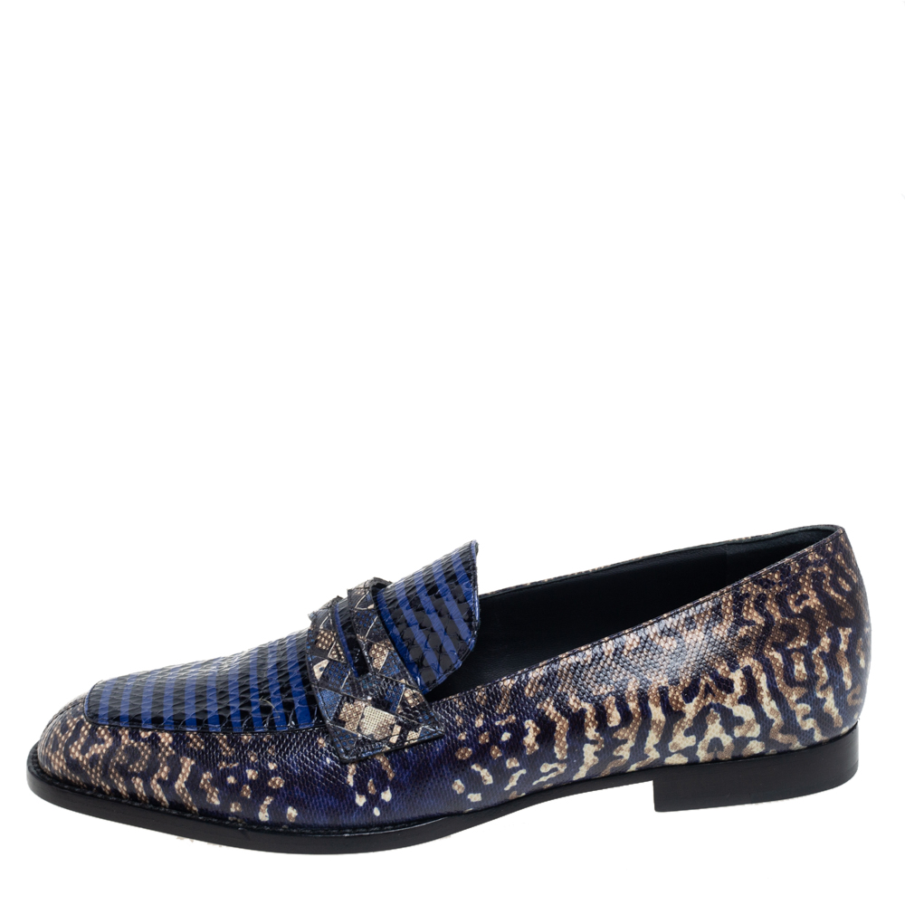 

Bottega Veneta Blue/Green Python Leather Loafers Size