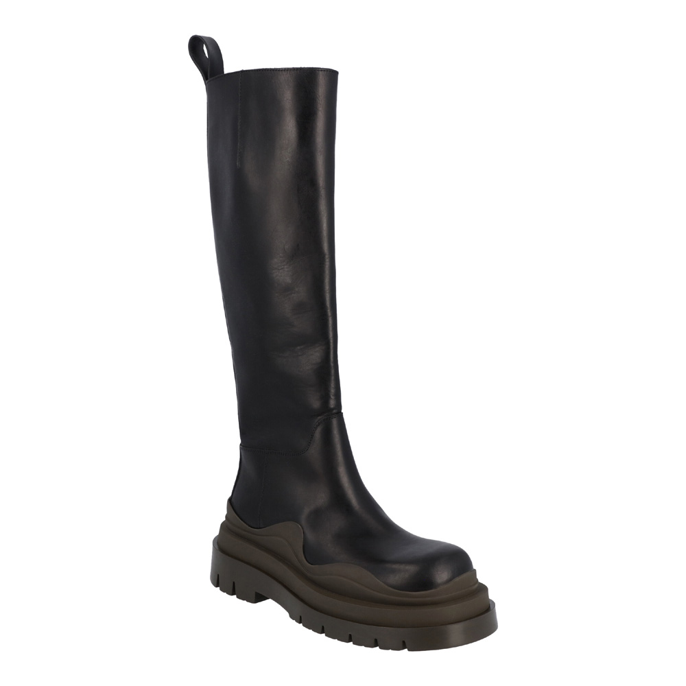 

Bottega Veneta Black Leather Tire Knee high Boots EU