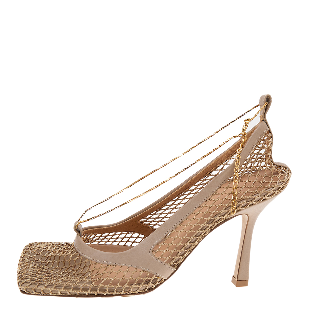 

Bottega Veneta Beige Mesh Fabric And Leather Trim Stretch Pumps Size