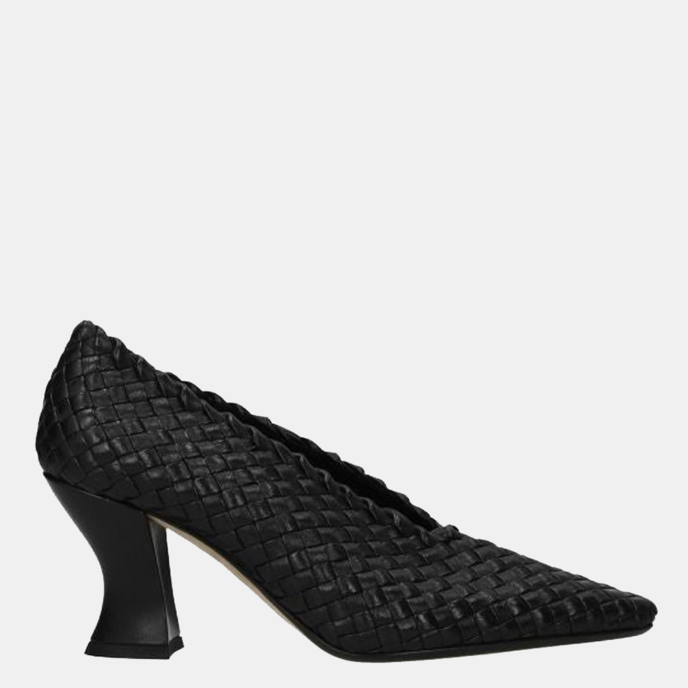 

Bottega Veneta Black Leather Intrecciato Almond Pumps Size US 8.5 EU 39