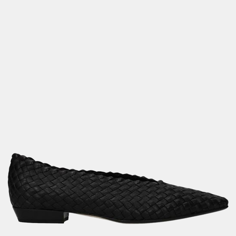

Bottega Veneta Black Leather Intrecciato Almond-toe Ballet Flats Size US 8.5 EU