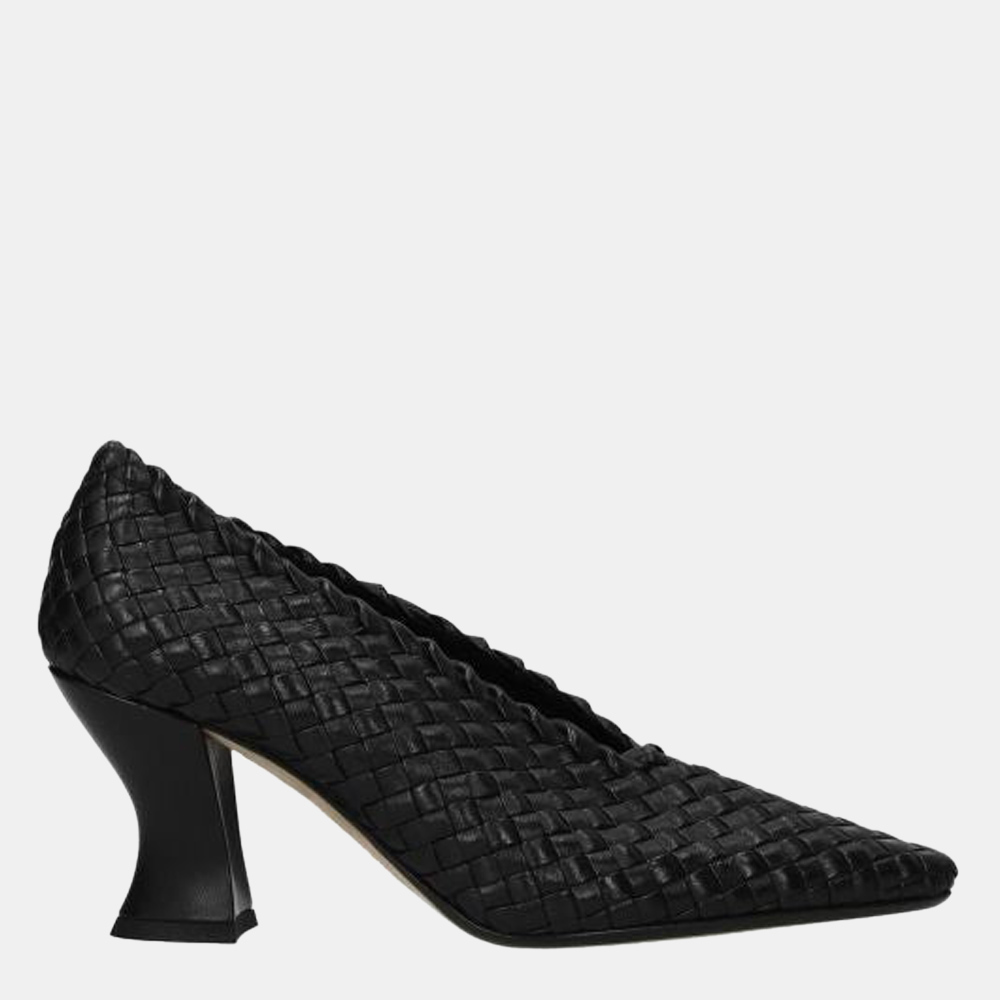 

Bottega Veneta Black Leather Intrecciato Almond-toe Pumps Size US 8.5 EU