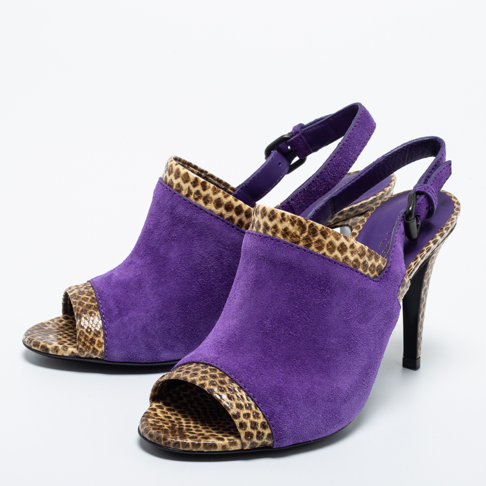 

Bottega Veneta Tricolor Suede and Watersnake Slingback Sandals Size, Purple