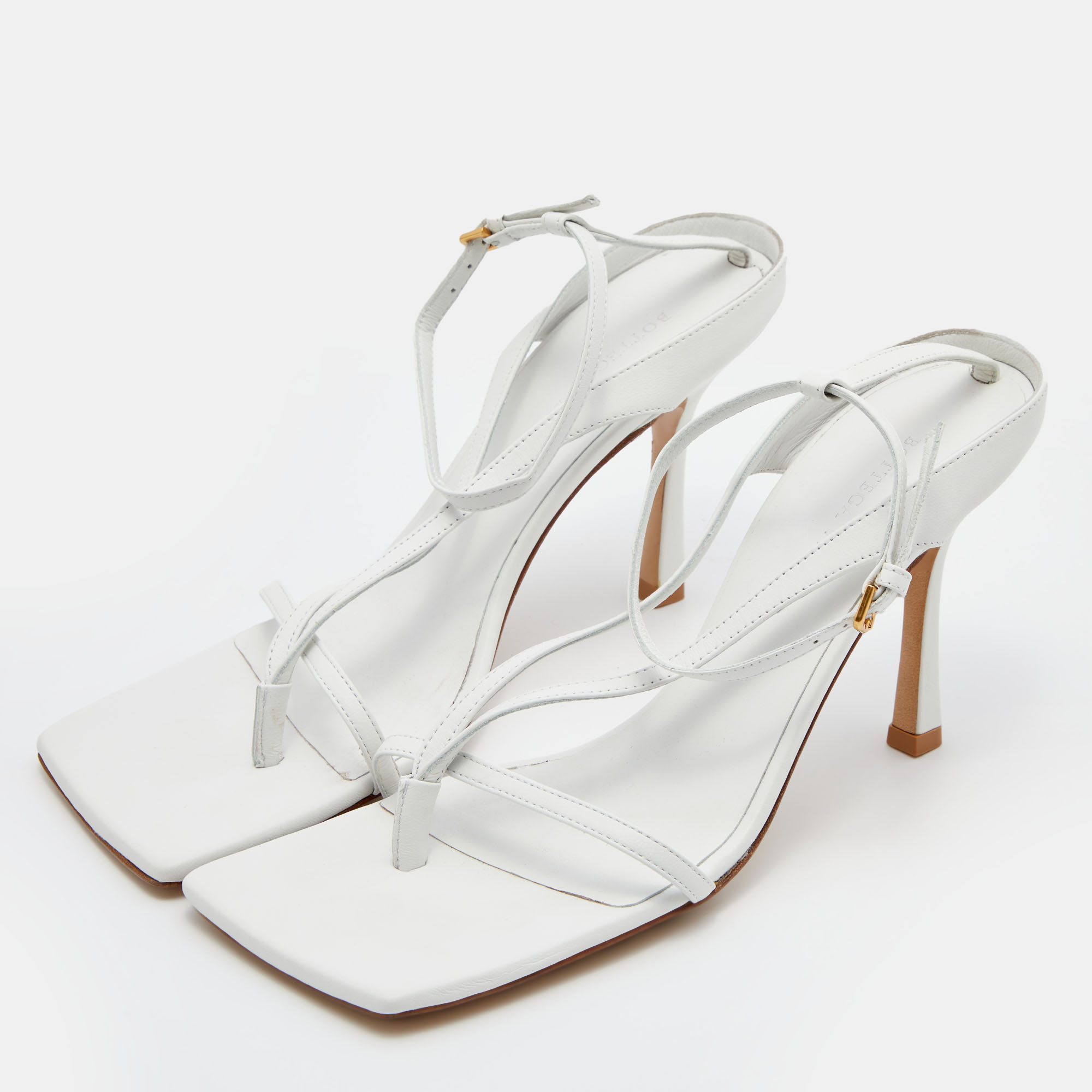 

Bottega Veneta White Leather Stretch Ankle Strap Sandals Size