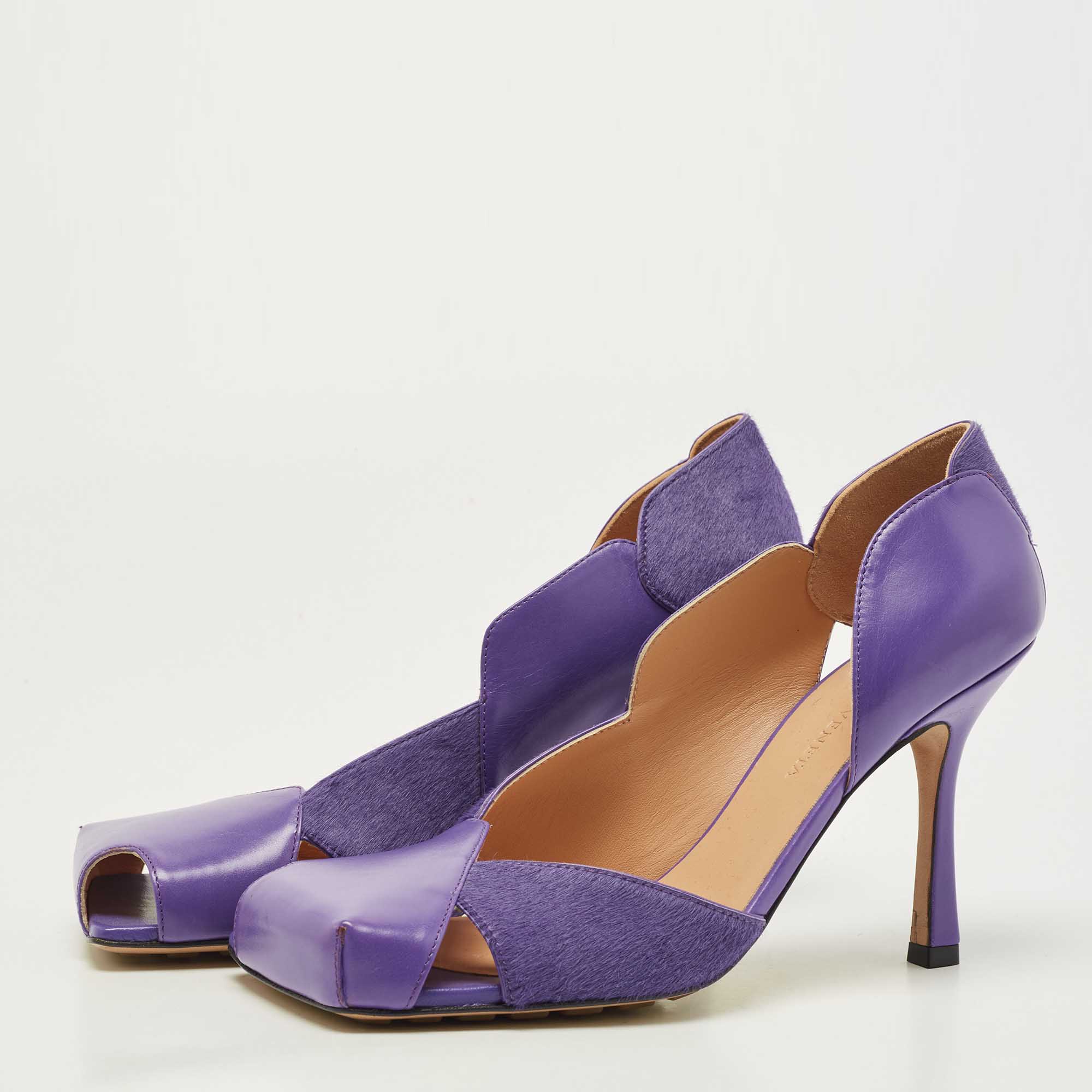 

Bottega Veneta Purple Leather Cutout Accent D'Orsay Pumps Size