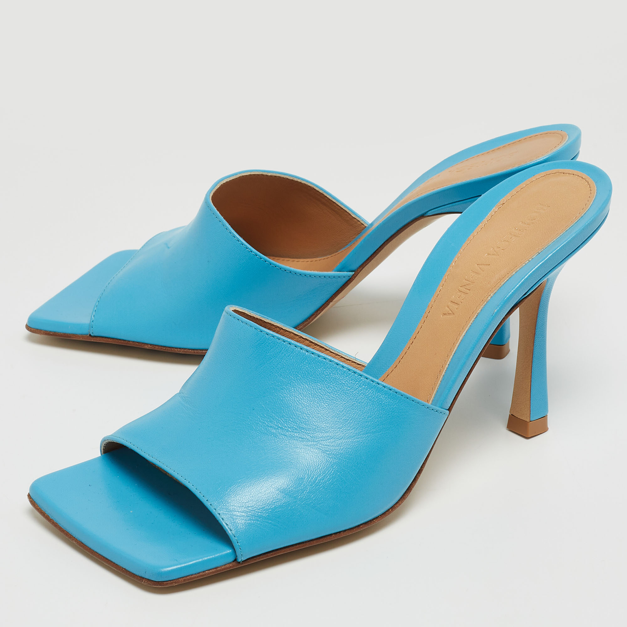 

Bottega Veneta Blue Leather Stretch Slide Sandals Size