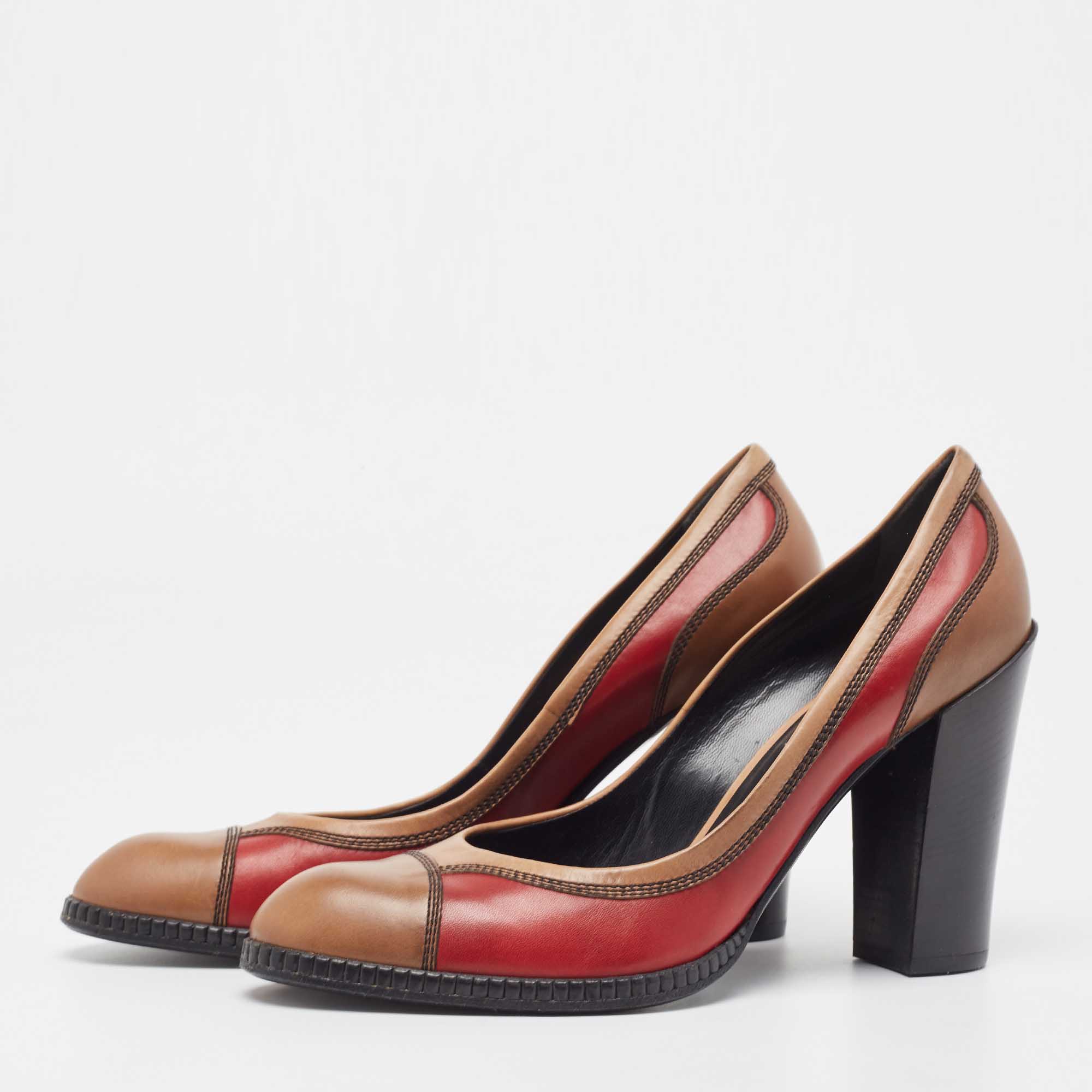 

Bottega Veneta Tricolor Leather Block Heel Pumps Size, Brown