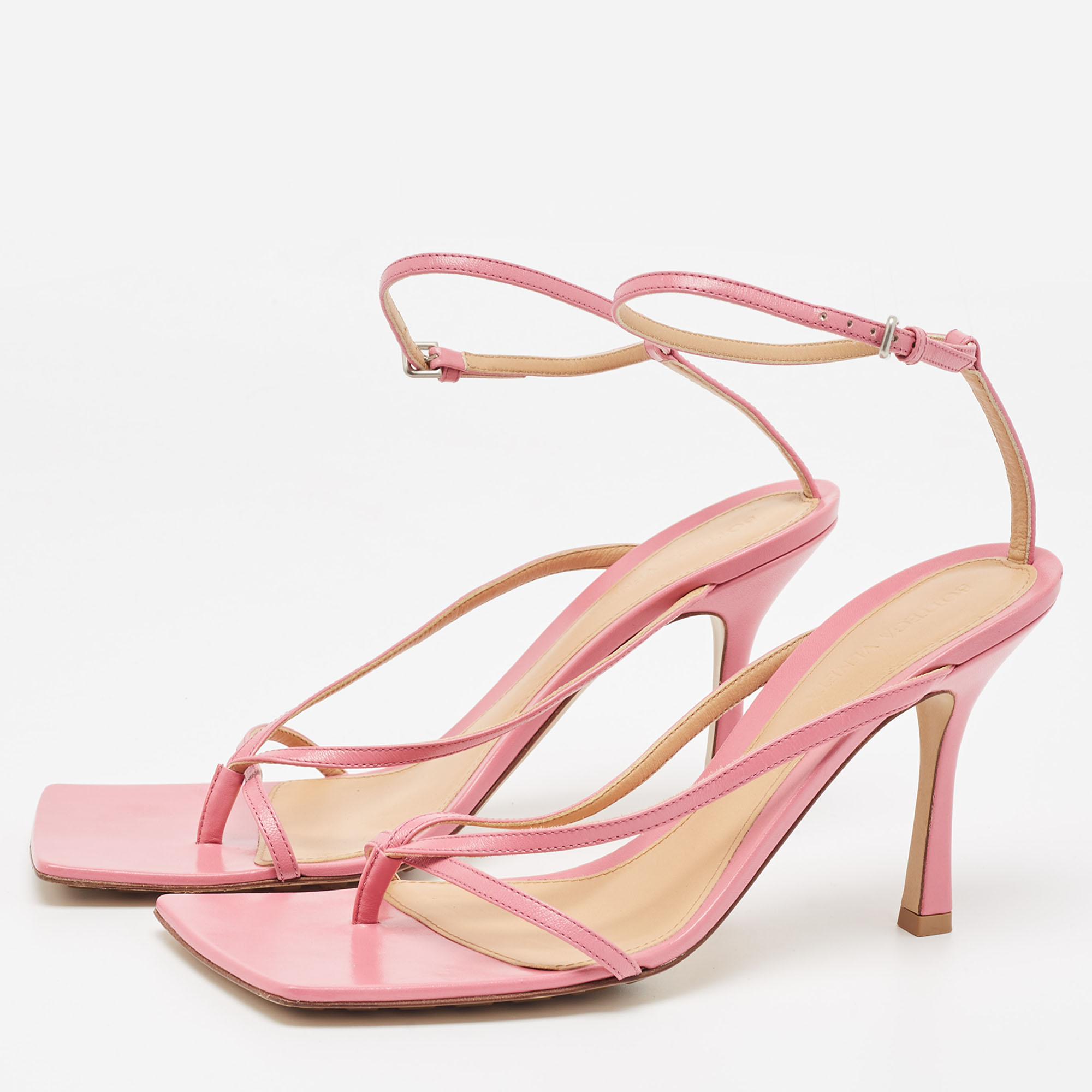

Bottega Veneta Pink Leather Stretch Ankle Strap Sandals Size