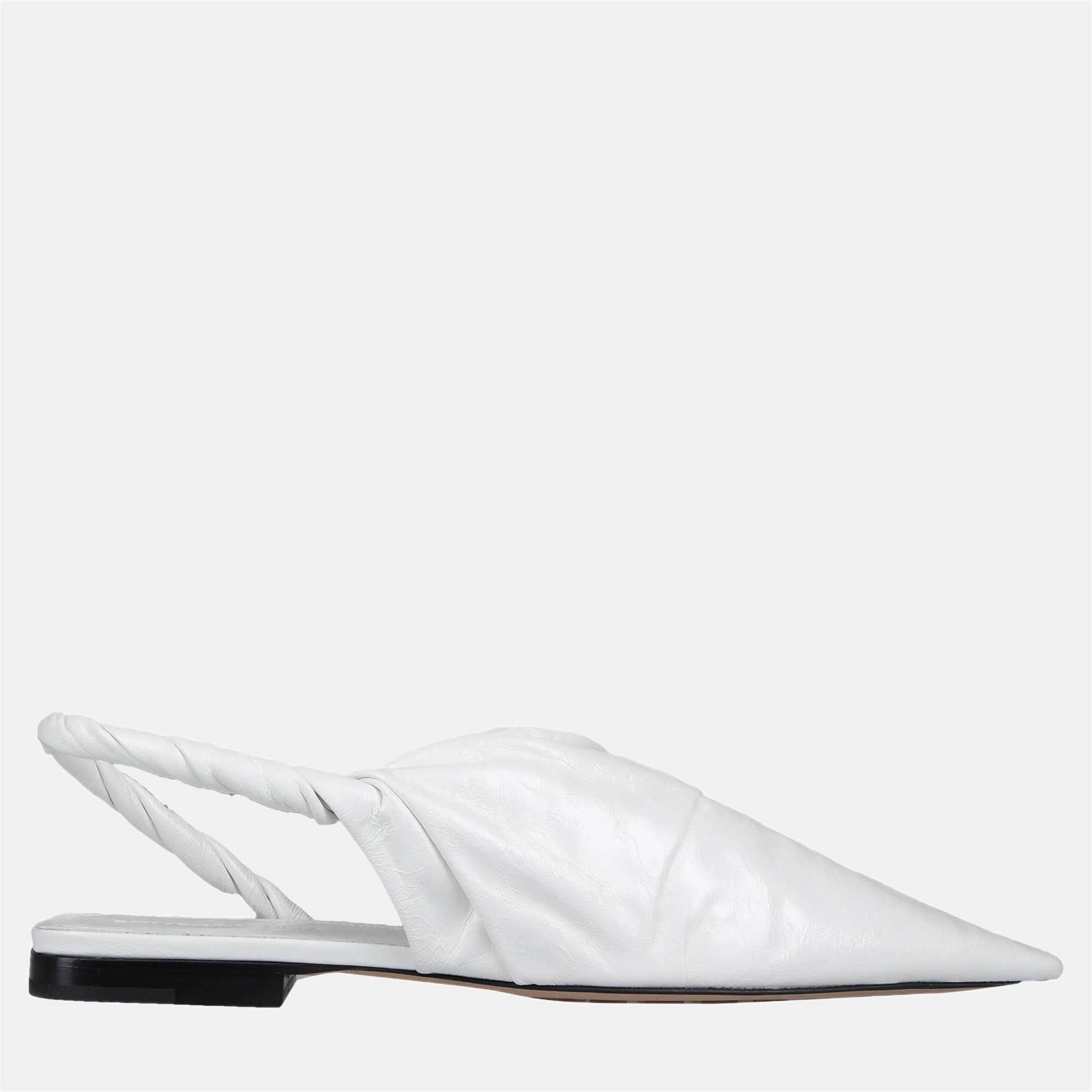 Pre-owned Bottega Veneta Leather Pointed Toe Slingback Flats 38.5 In White