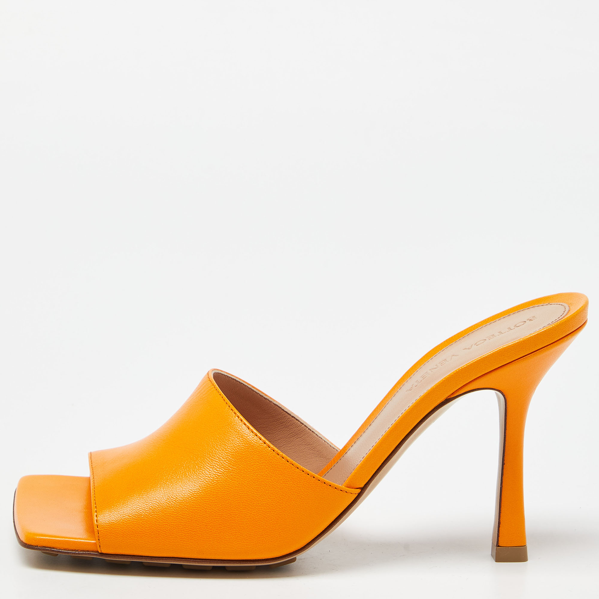 

Bottega Veneta Orange Leather Stretch Open Toe Slide Sandals Size