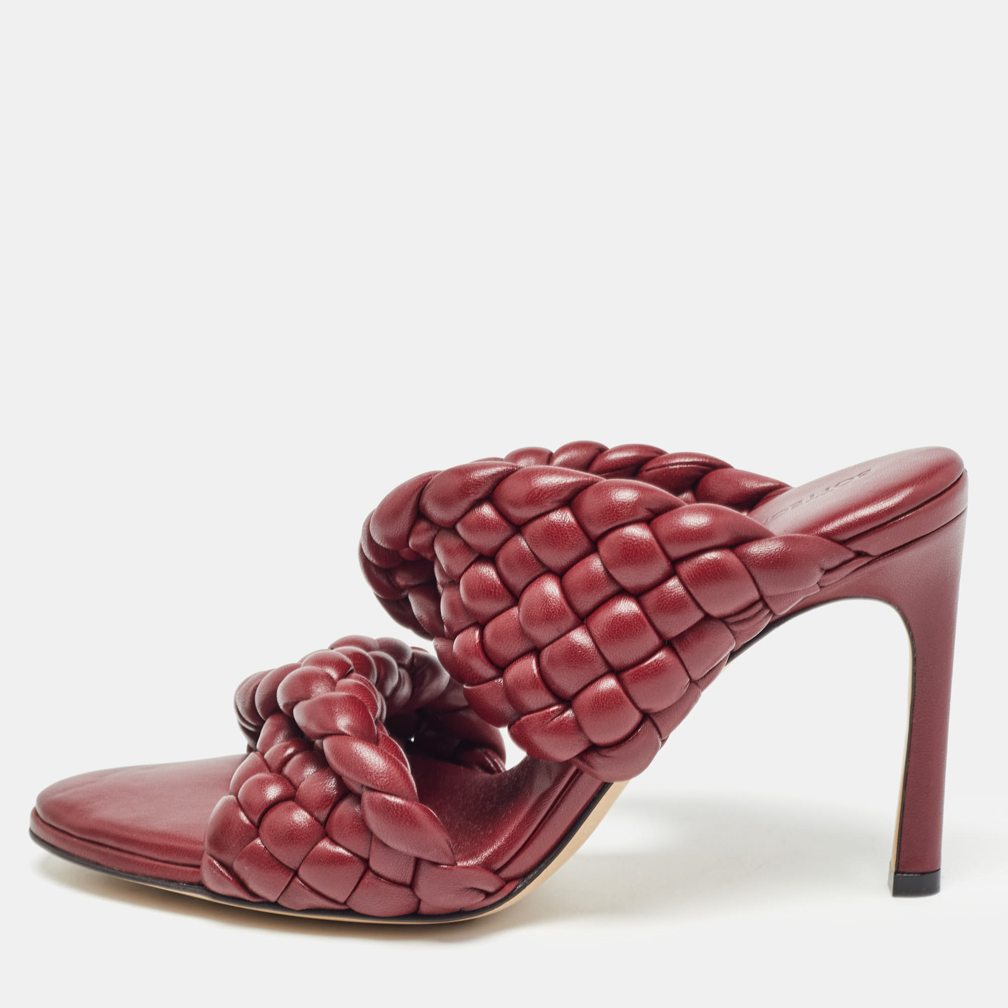 

Bottega Veneta Burgundy Quilted Leather Bv Curve Slide Sandals Size