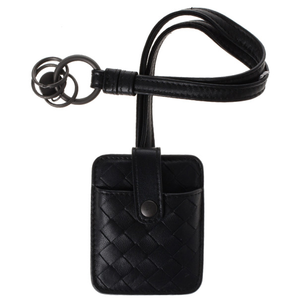 مملوكة مسبقًا Bottega Veneta Black Intrecciato Leather Key Pouch